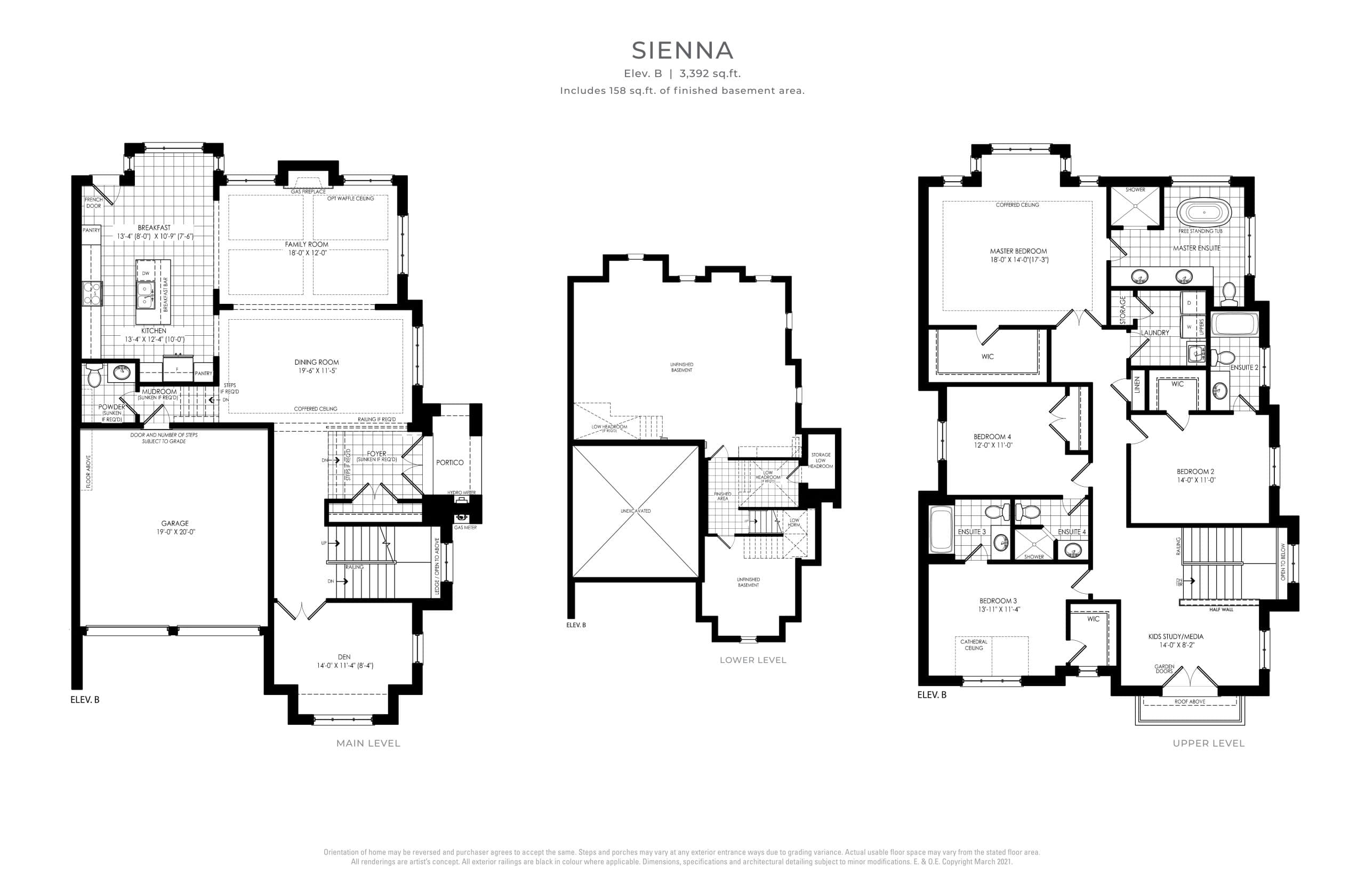 Sienna - Elev. B Floor Plan at OakRidge Meadows by Regal Crest Homes - 3392 sq.ft