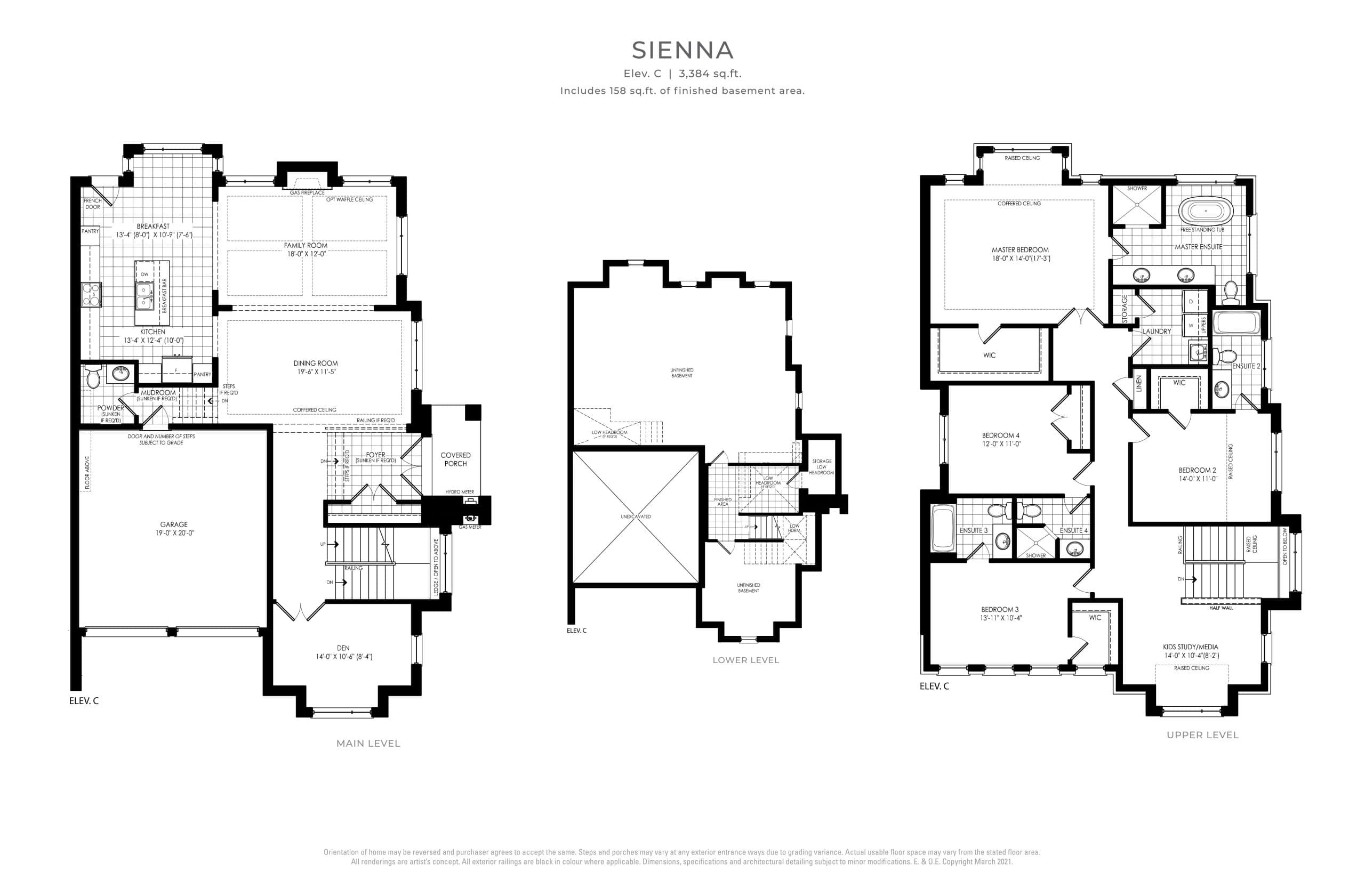 Sienna - Elev. C Floor Plan at OakRidge Meadows by Regal Crest Homes - 3384 sq.ft