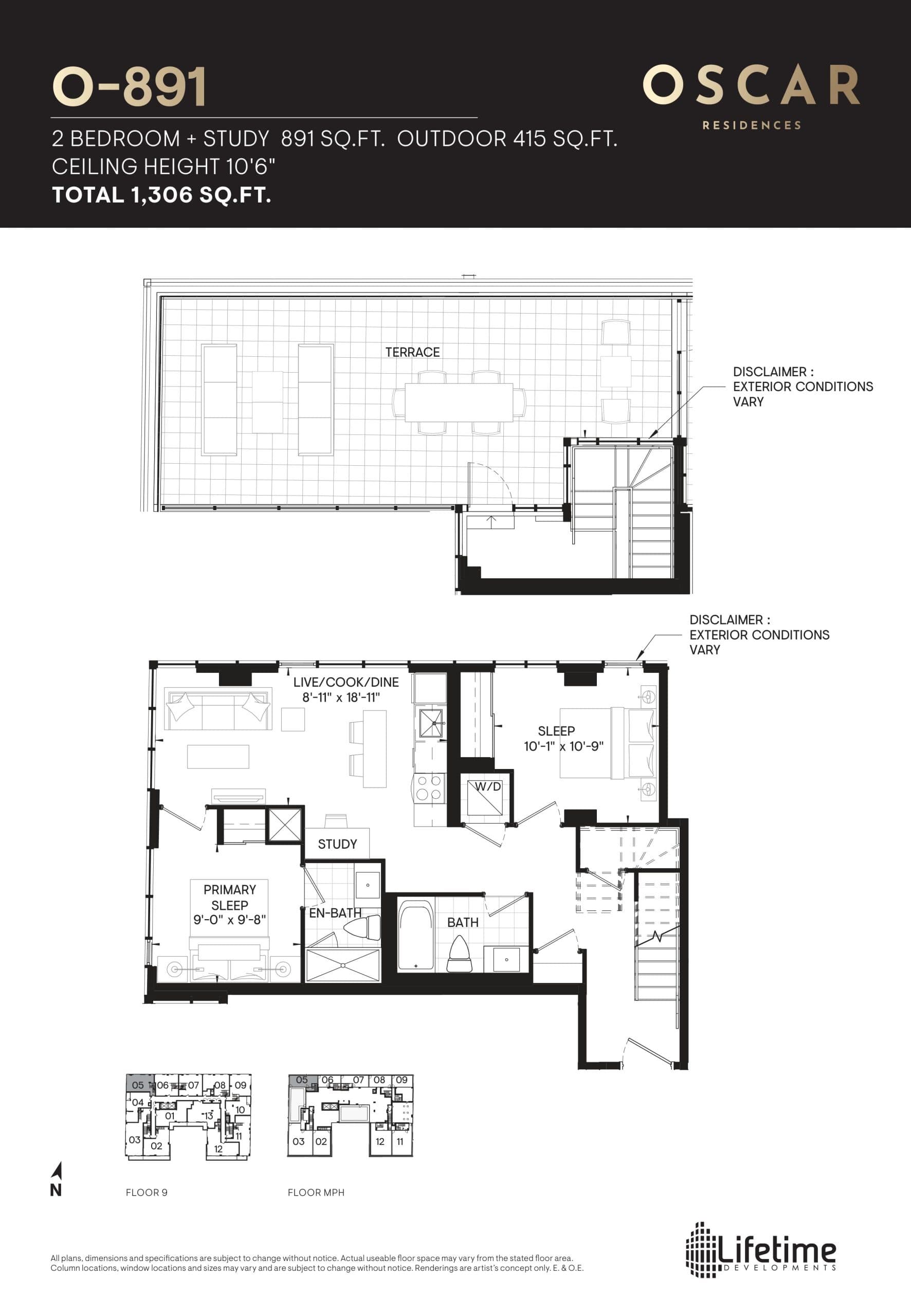 O-891 Floor Plan at Oscar Residences - 891 sq.ft