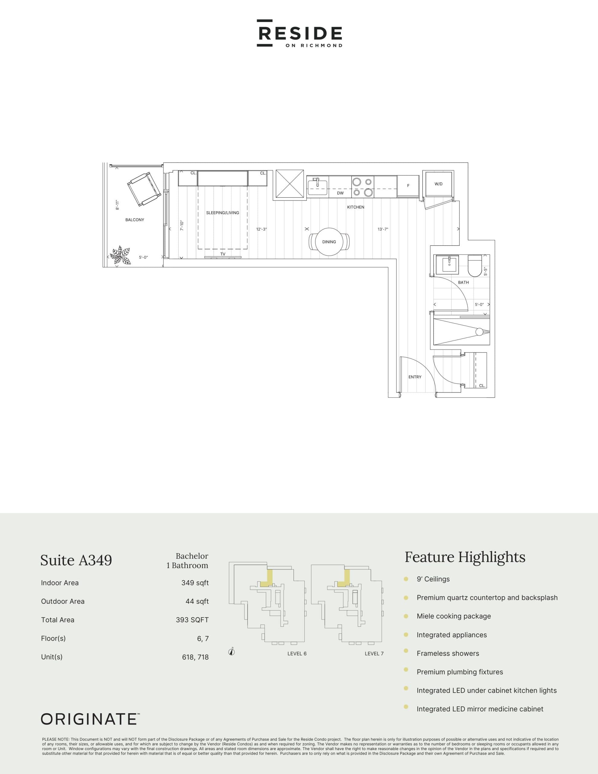 Suite A349 Floor Plan at Reside on Richmond Condos - 349 sq.ft