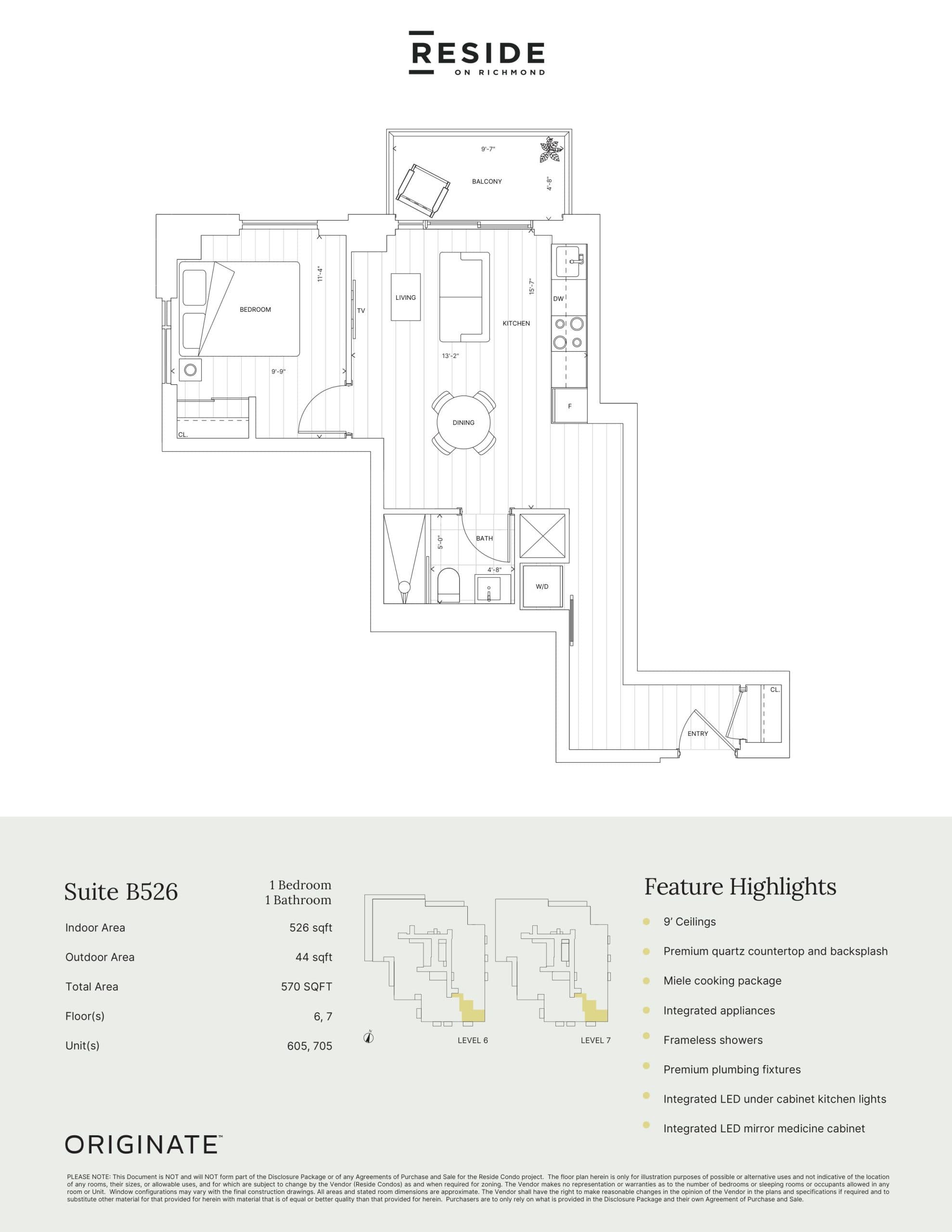 Suite B526 Floor Plan at Reside on Richmond Condos - 526 sq.ft