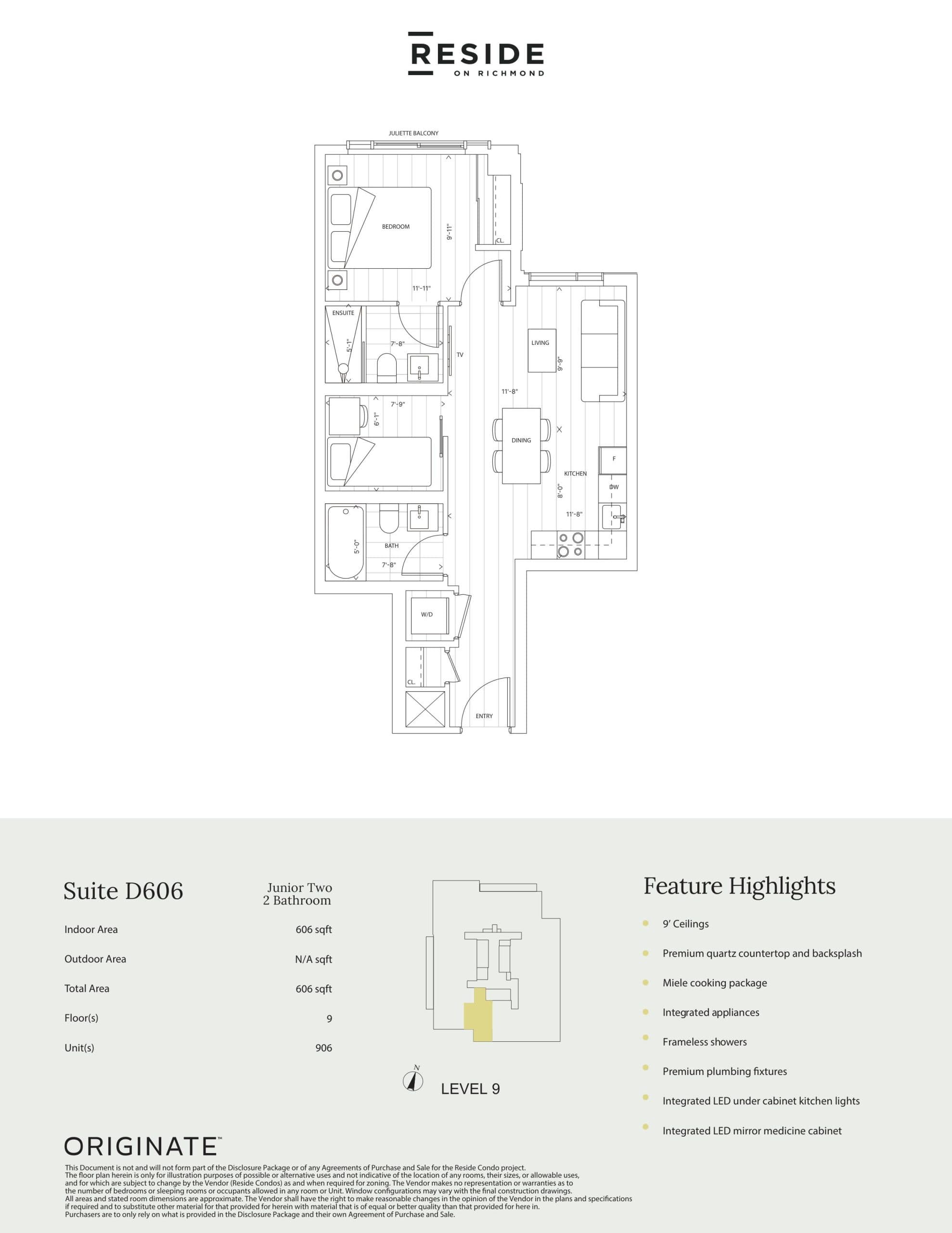 Suite D606 Floor Plan at Reside on Richmond Condos - 606 sq.ft