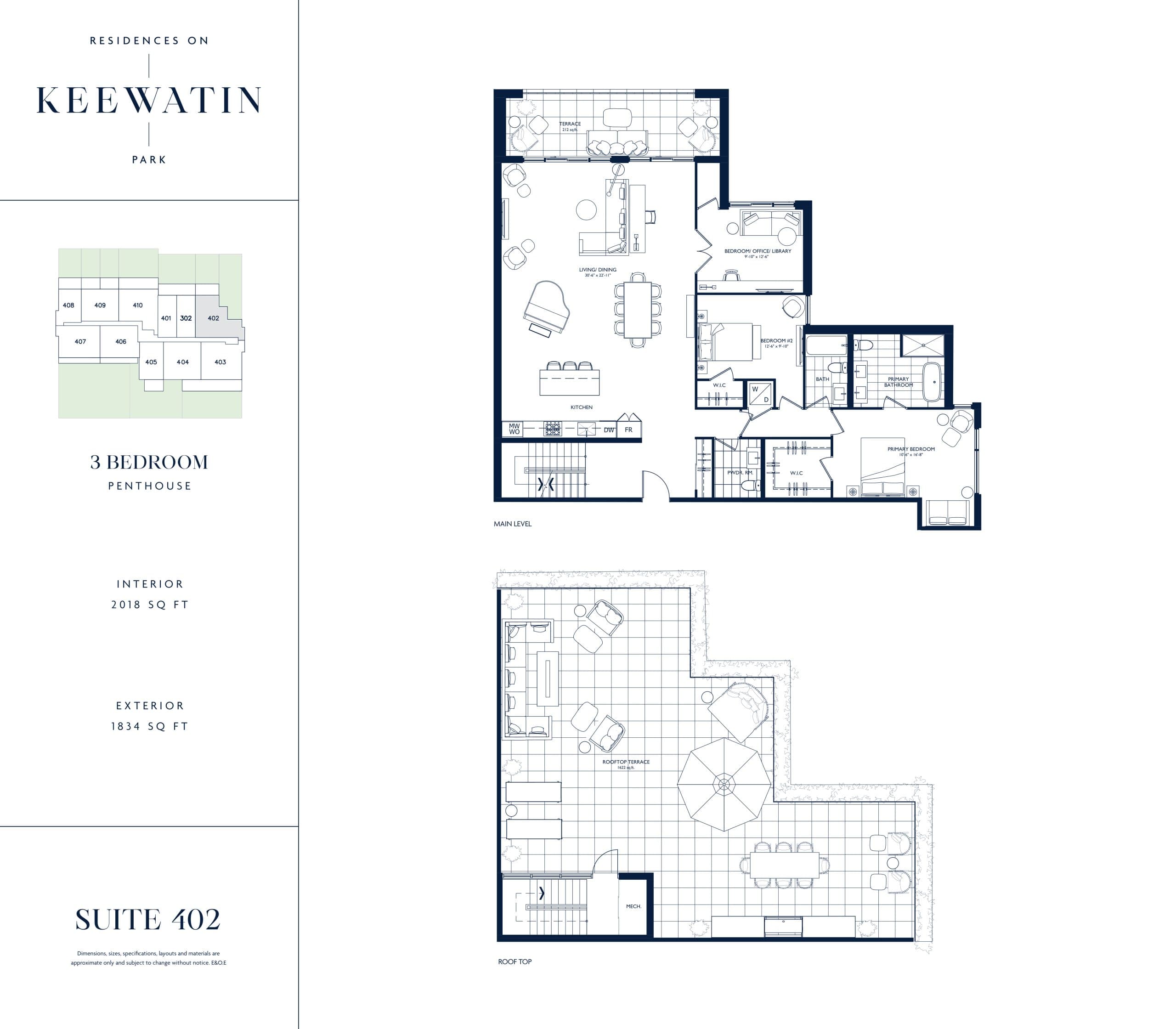 Suite 402 Floor Plan at Residences on Keewatin Park - 2018 sq.ft