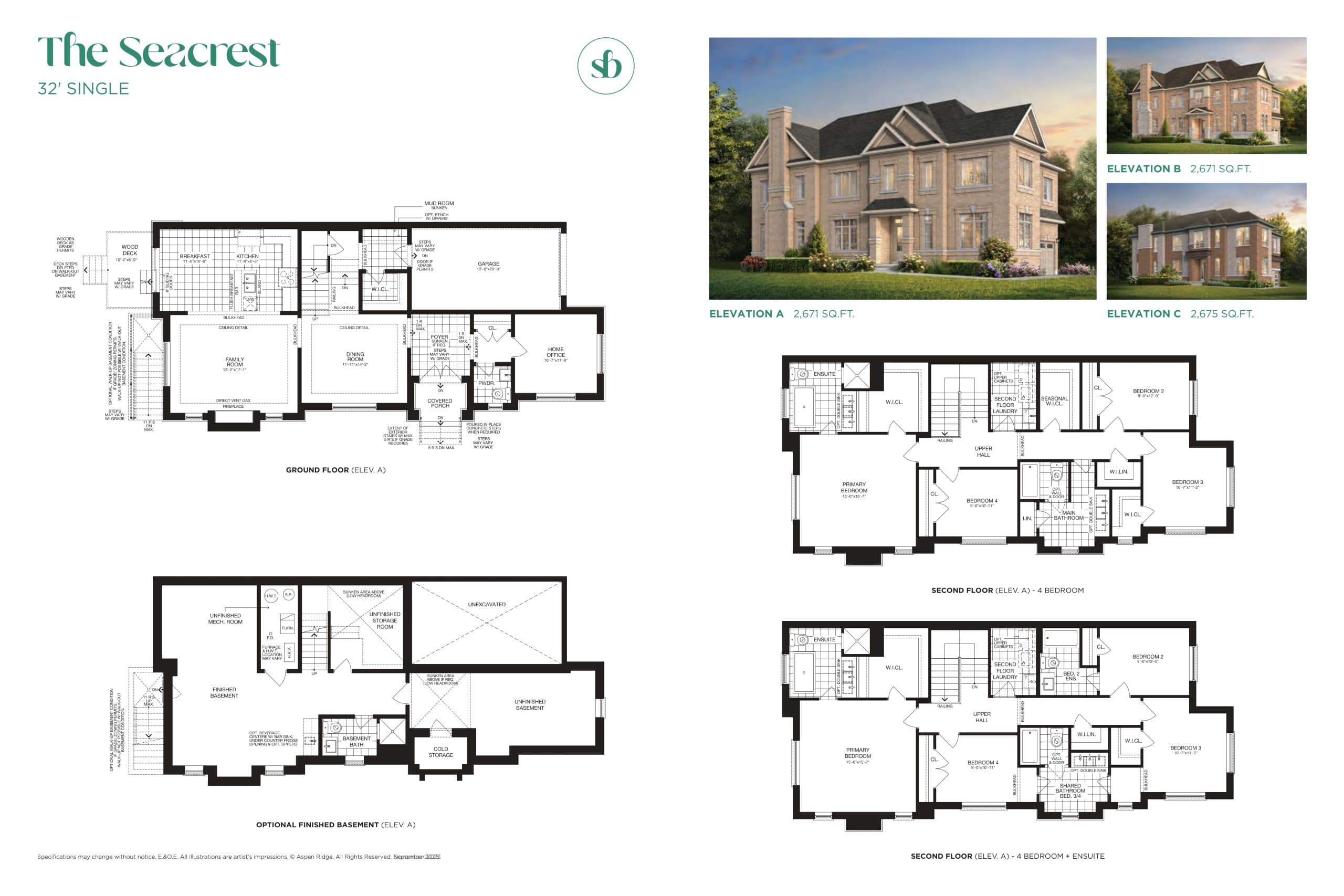 The Seacrest Floor Plan at South Barrie Towns by Aspen Ridge Homes - 2671 sq.ft