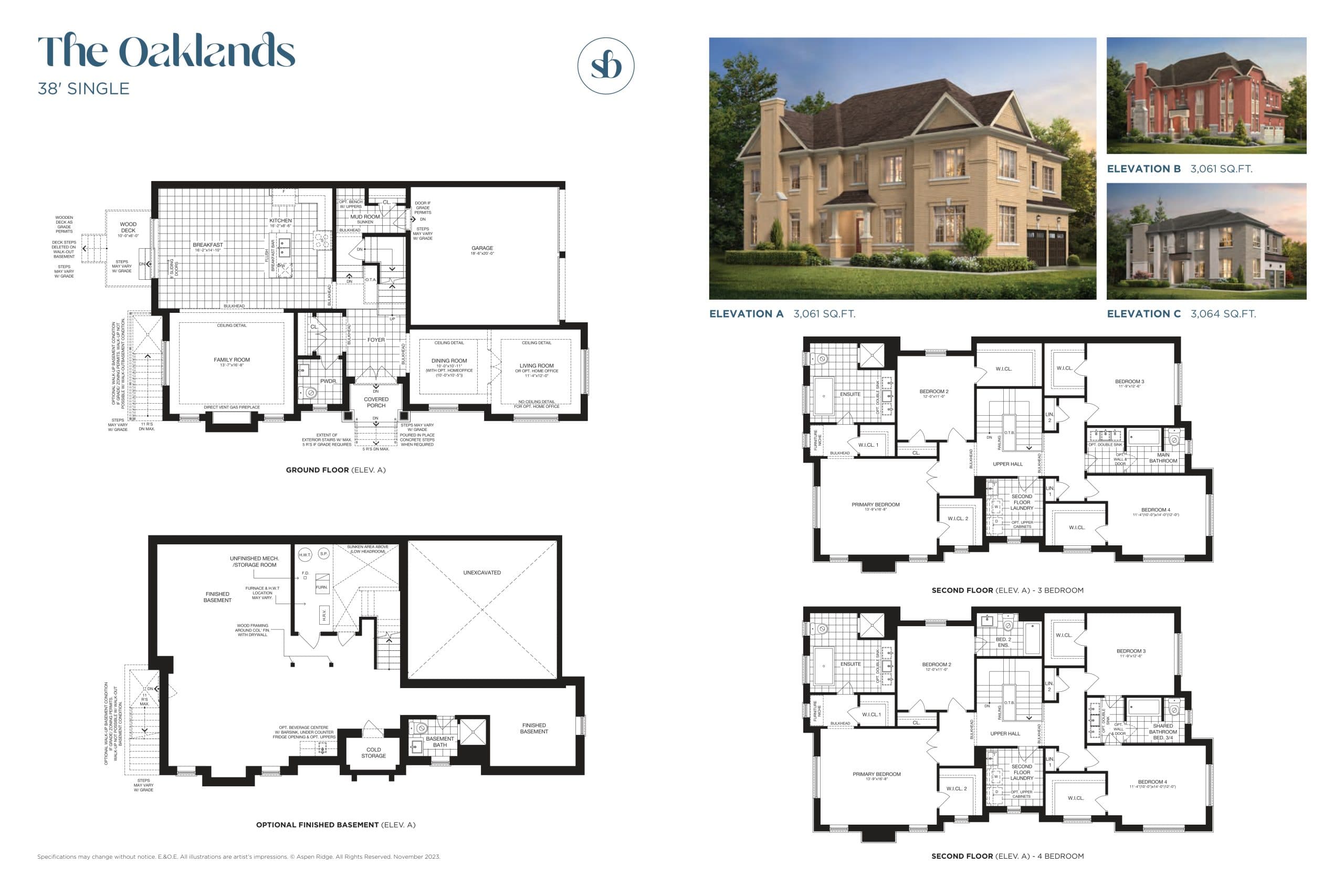 The Oaklands Floor Plan at South Barrie Towns by Aspen Ridge Homes - 3061 sq.ft