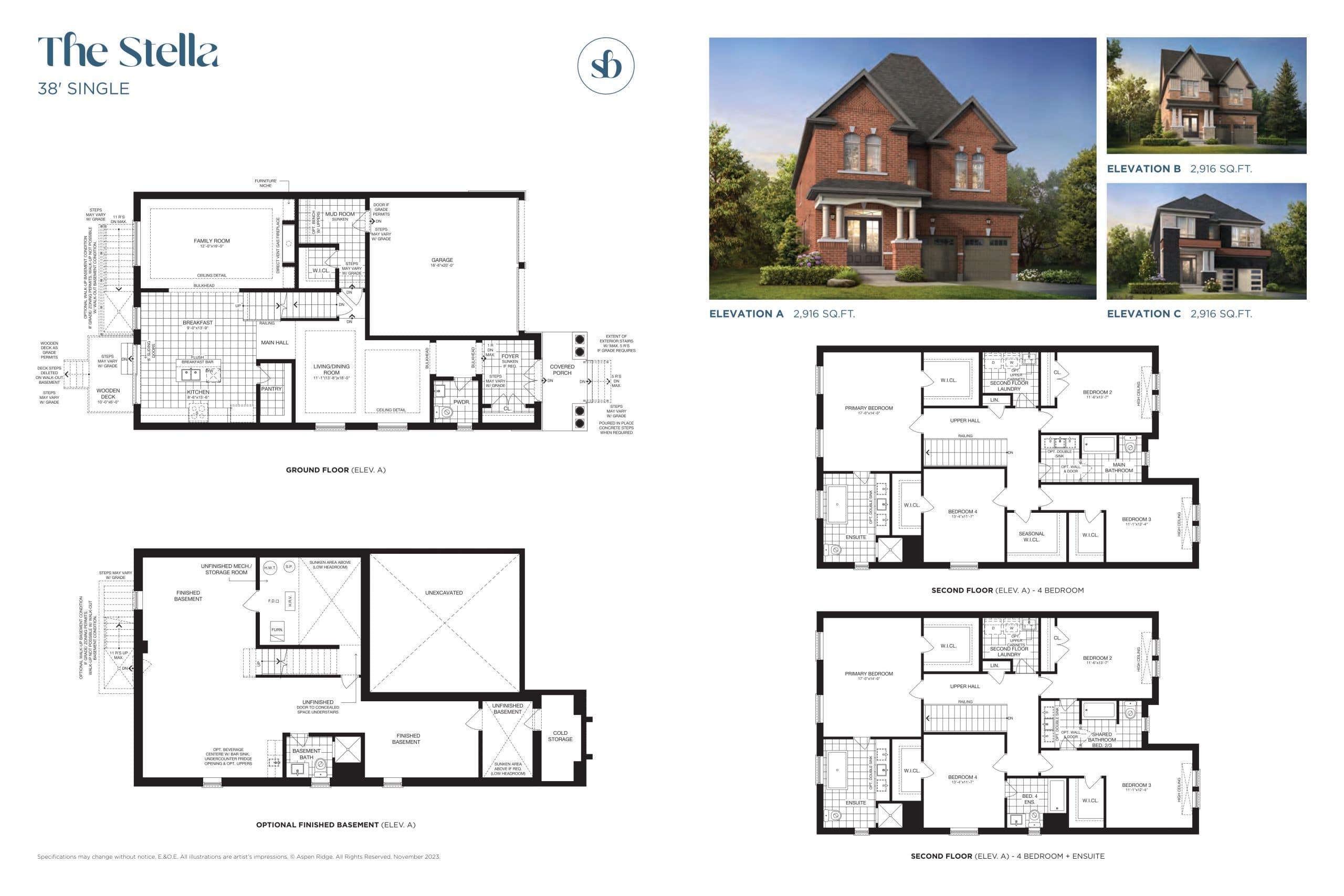 The Stella Floor Plan at South Barrie Towns by Aspen Ridge Homes - 2916 sq.ft