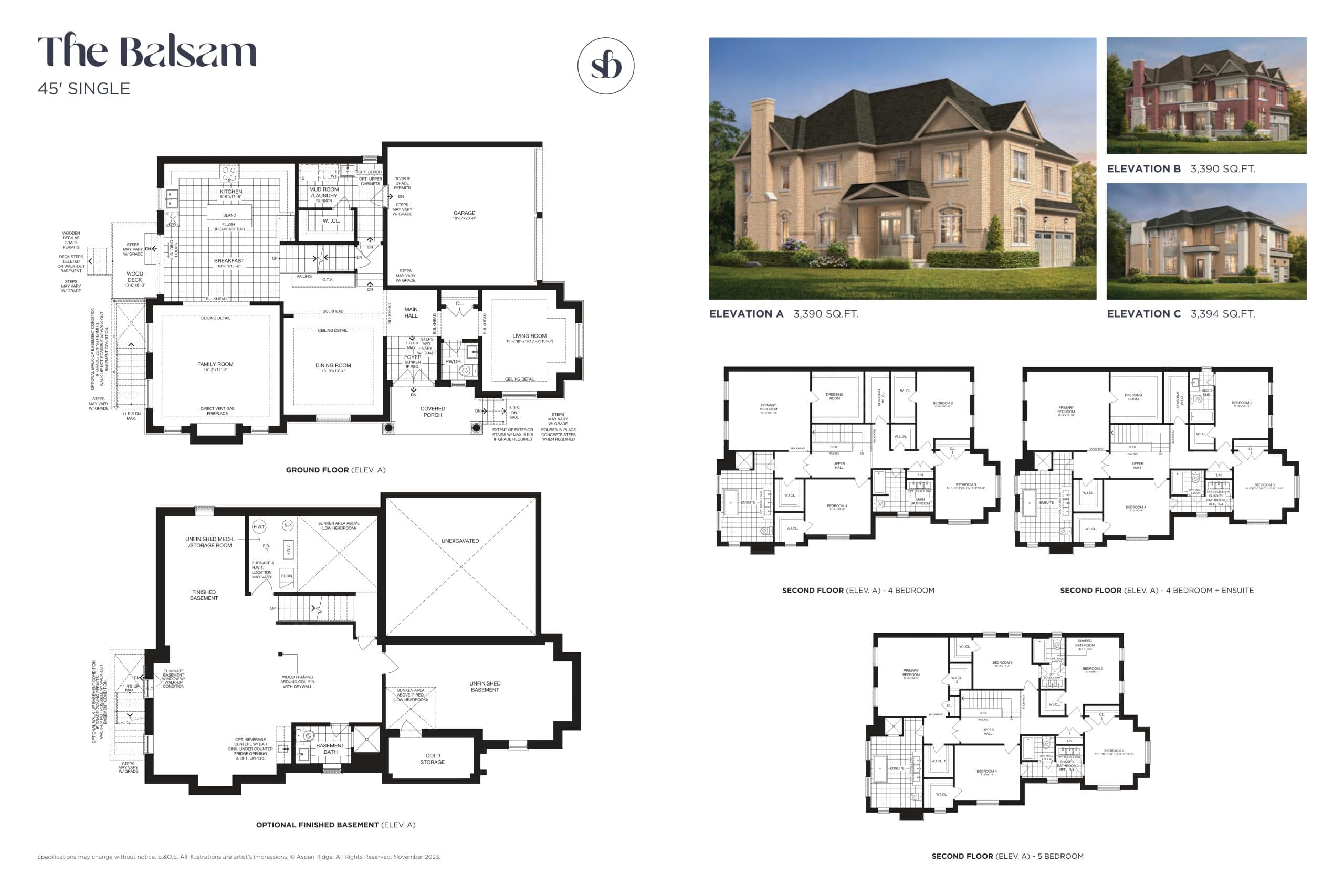 The Balsam Floor Plan at South Barrie Towns by Aspen Ridge Homes - 3390 sq.ft