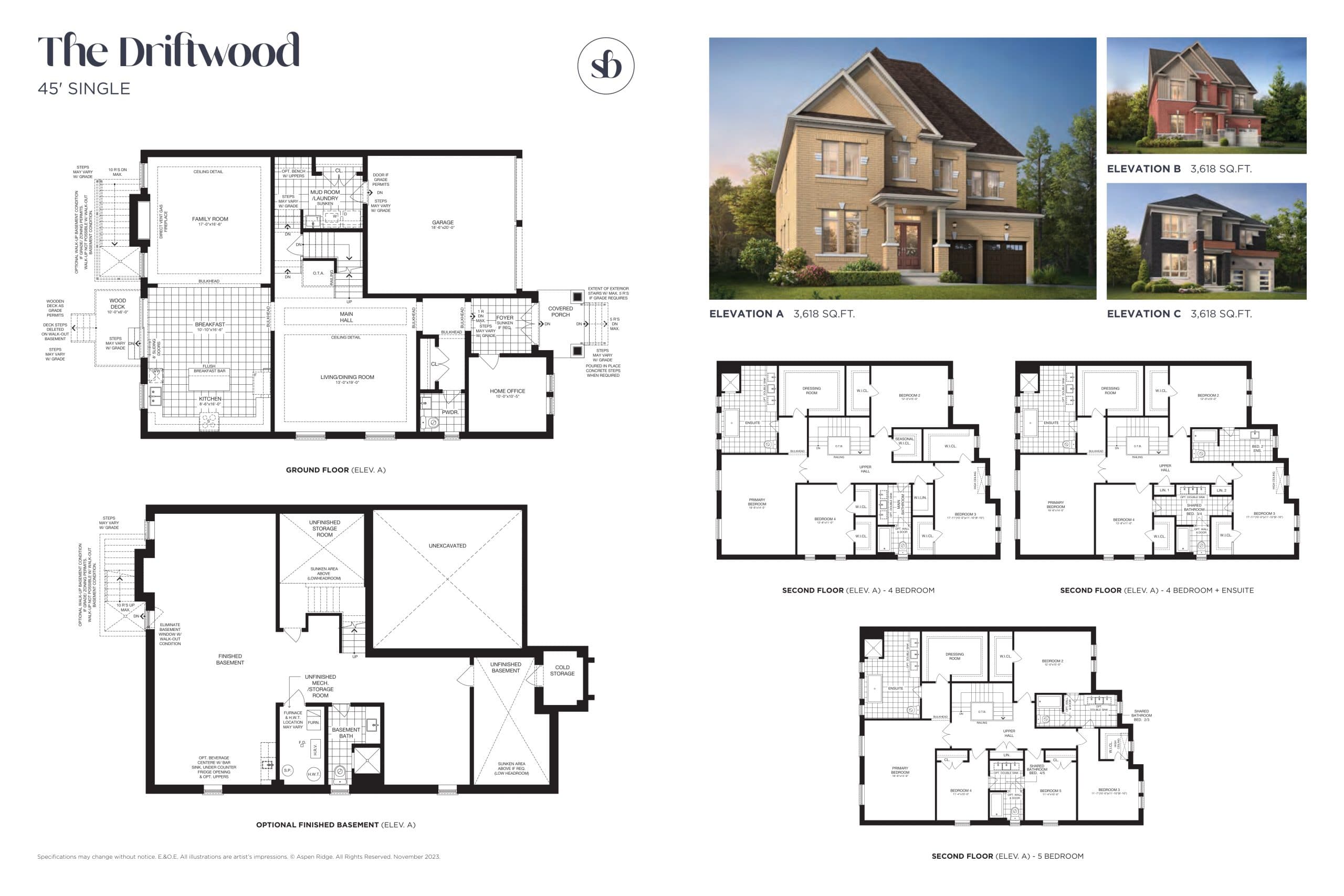 The Driftwood Floor Plan at South Barrie Towns by Aspen Ridge Homes - 3618 sq.ft