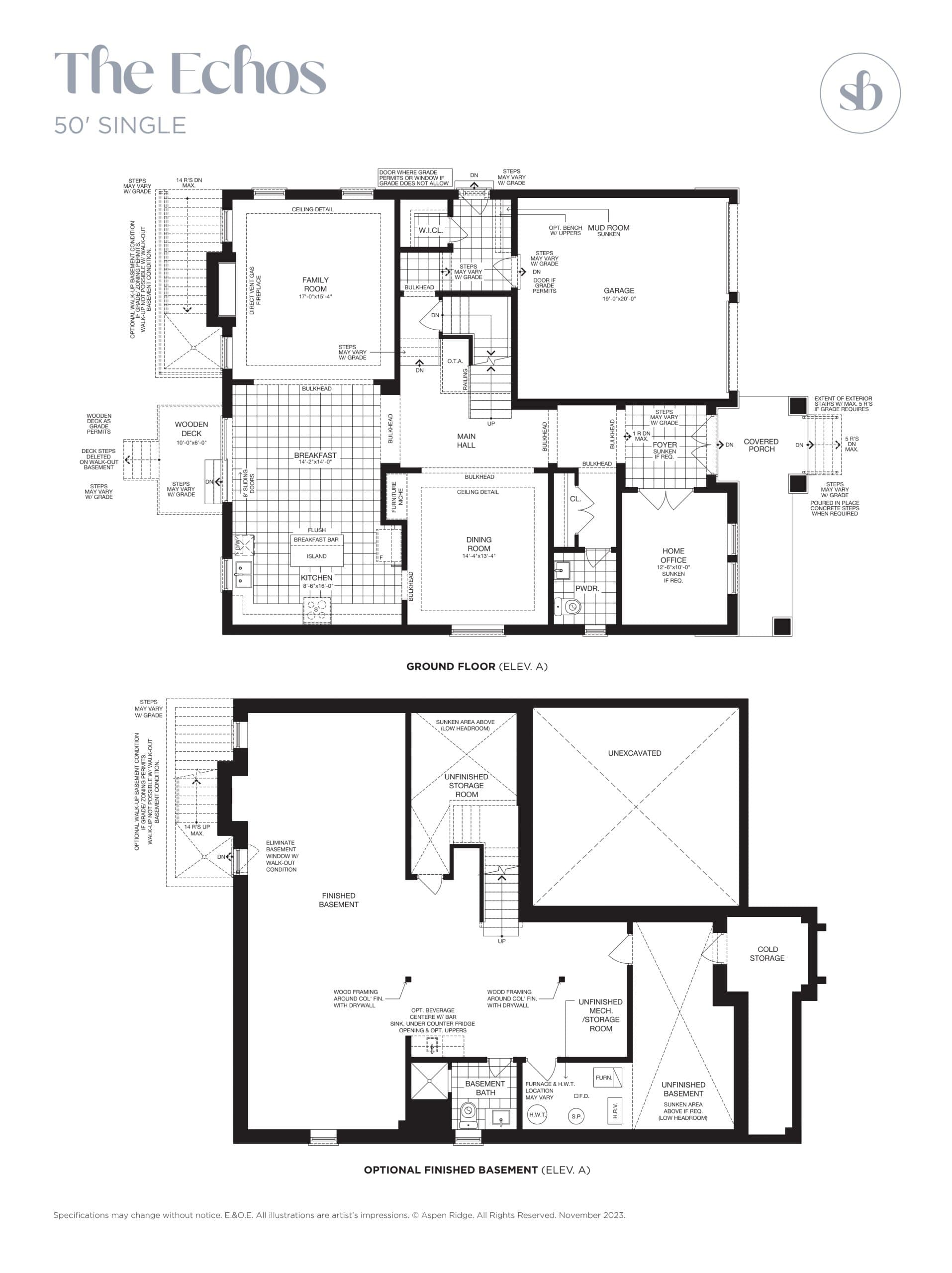 The Echos (1/2) Floor Plan at South Barrie Towns by Aspen Ridge Homes - 3575 sq.ft