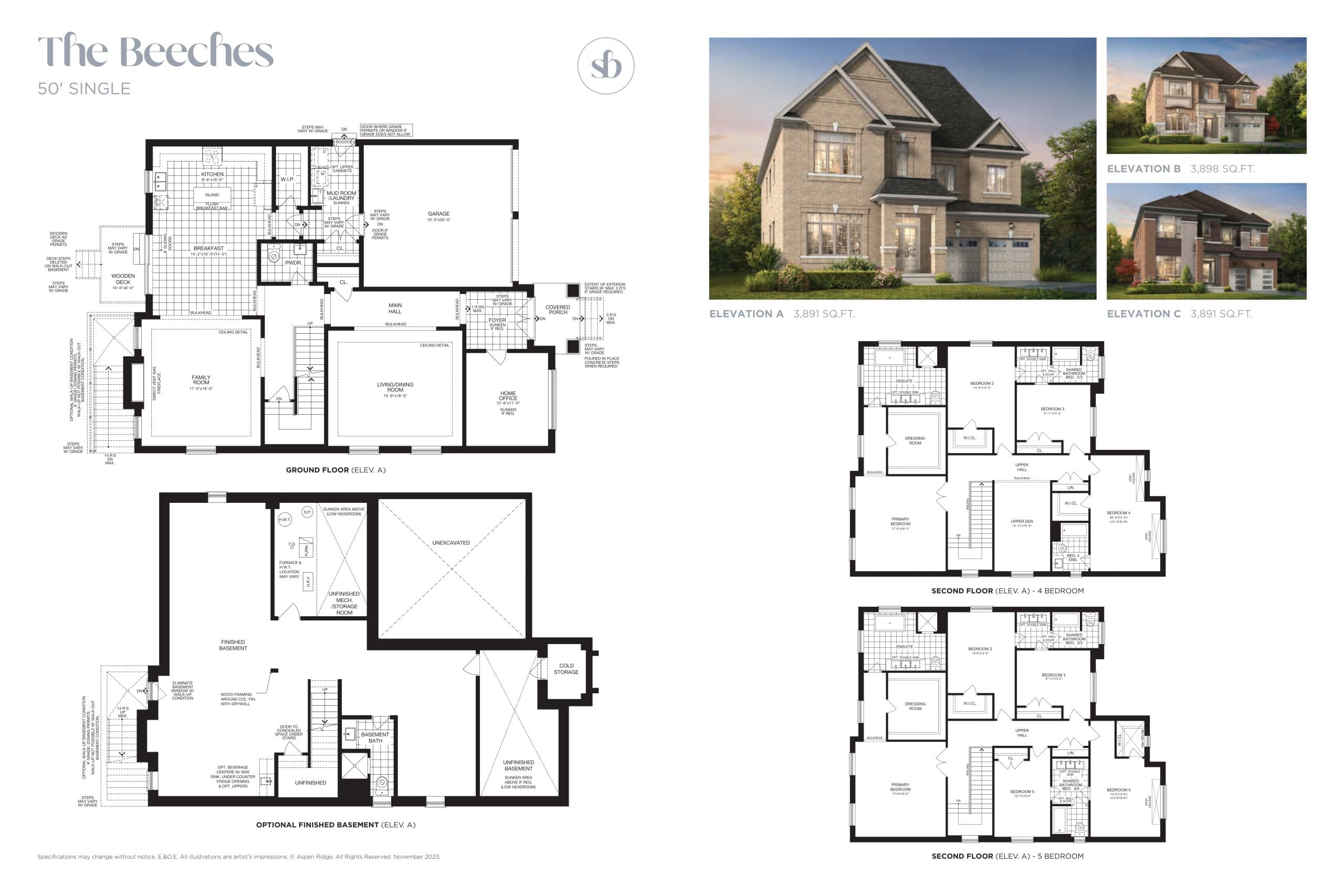 The Beeches Floor Plan at South Barrie Towns by Aspen Ridge Homes - 3891 sq.ft