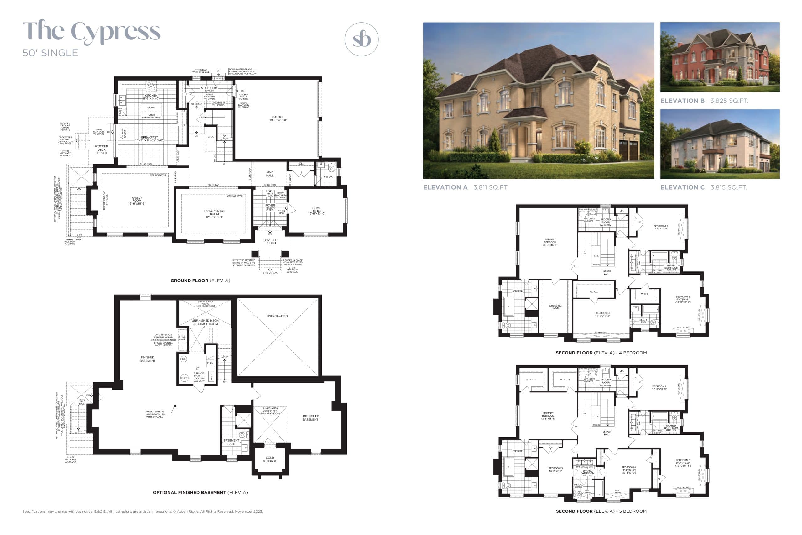 The Cypress Floor Plan at South Barrie Towns by Aspen Ridge Homes - 3811 sq.ft