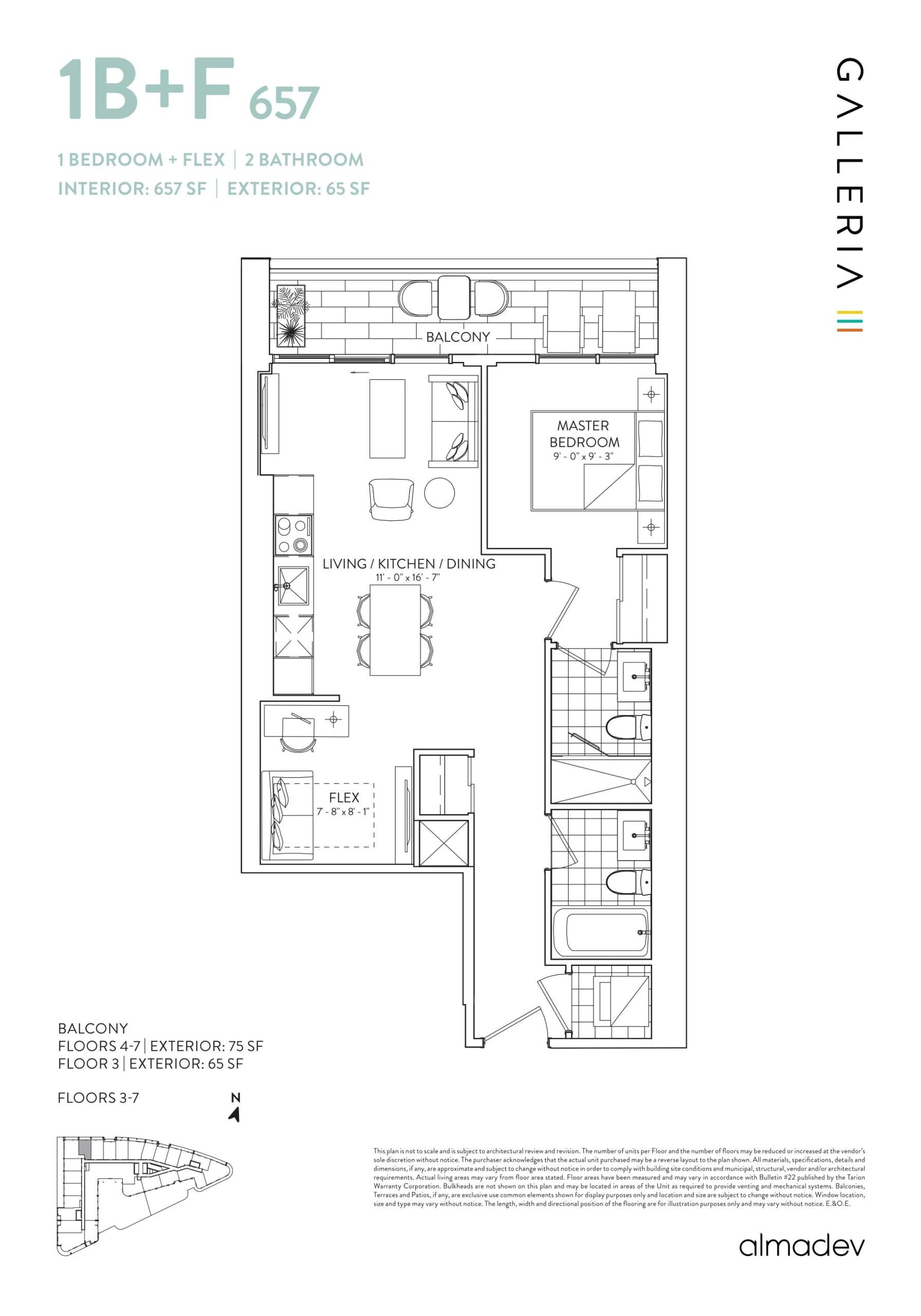 1B+F 657 Floor Plan at Galleria 03 Condos - 657 sq.ft