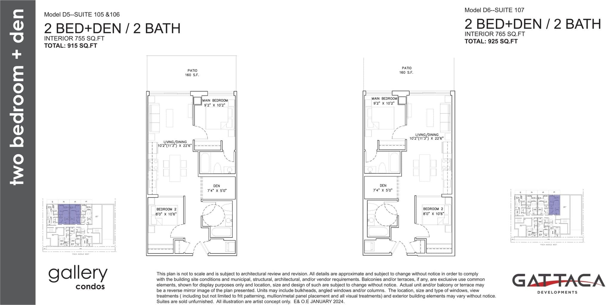 Model D5 - Suite 105 & 106 Floor Plan at Gallery Condos by Gattaca Homes - 755 sq.ft