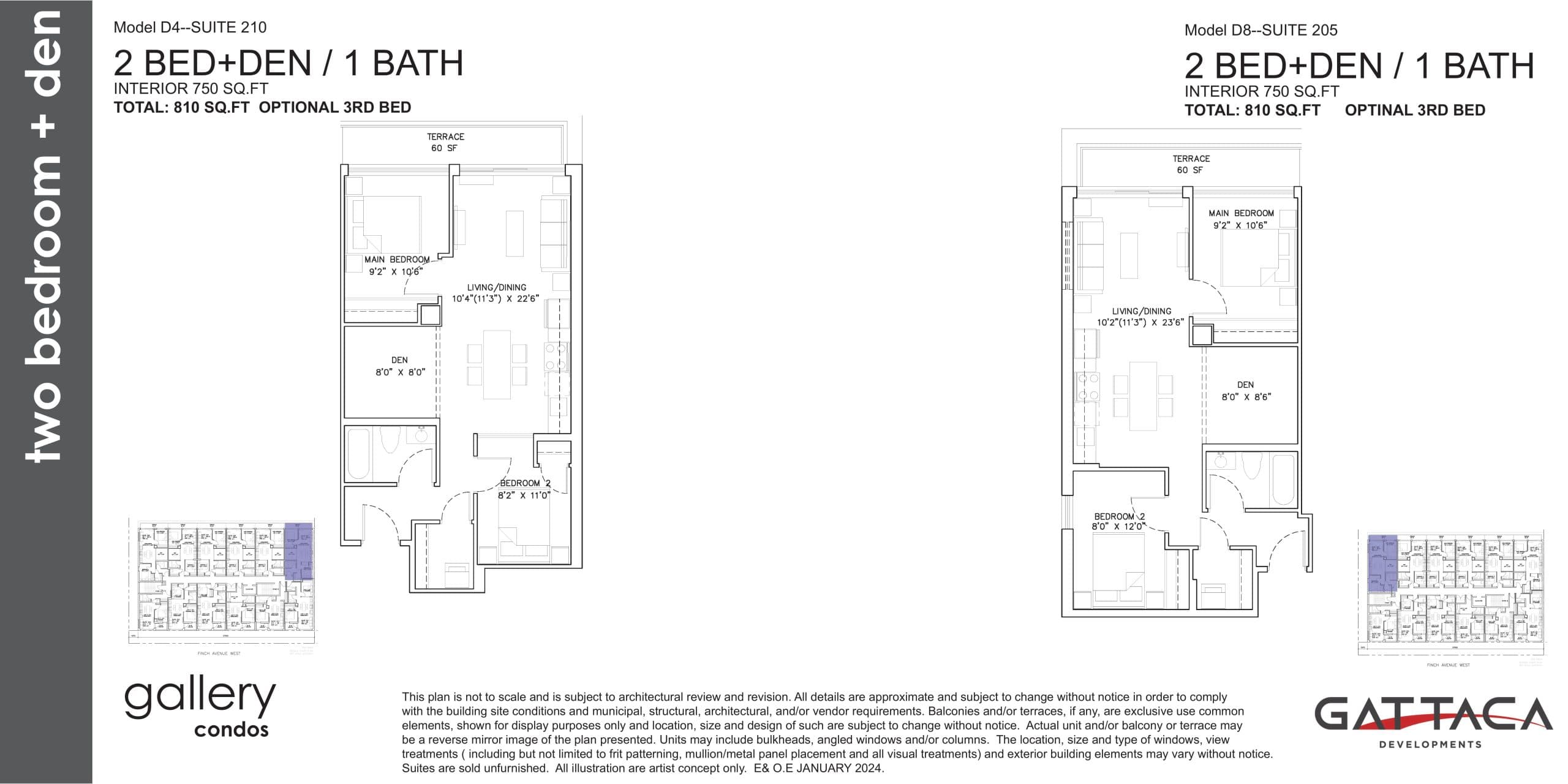 Model D4 - Suite 210 Floor Plan at Gallery Condos by Gattaca Homes - 750 sq.ft