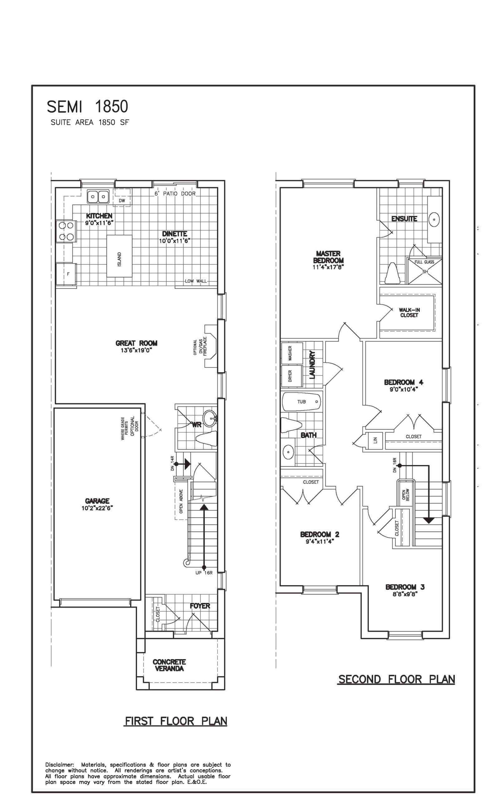 Semi 1850 (1st / 2nd floor) Floor Plan at King East Estates Phase 3 - 1850 sq.ft