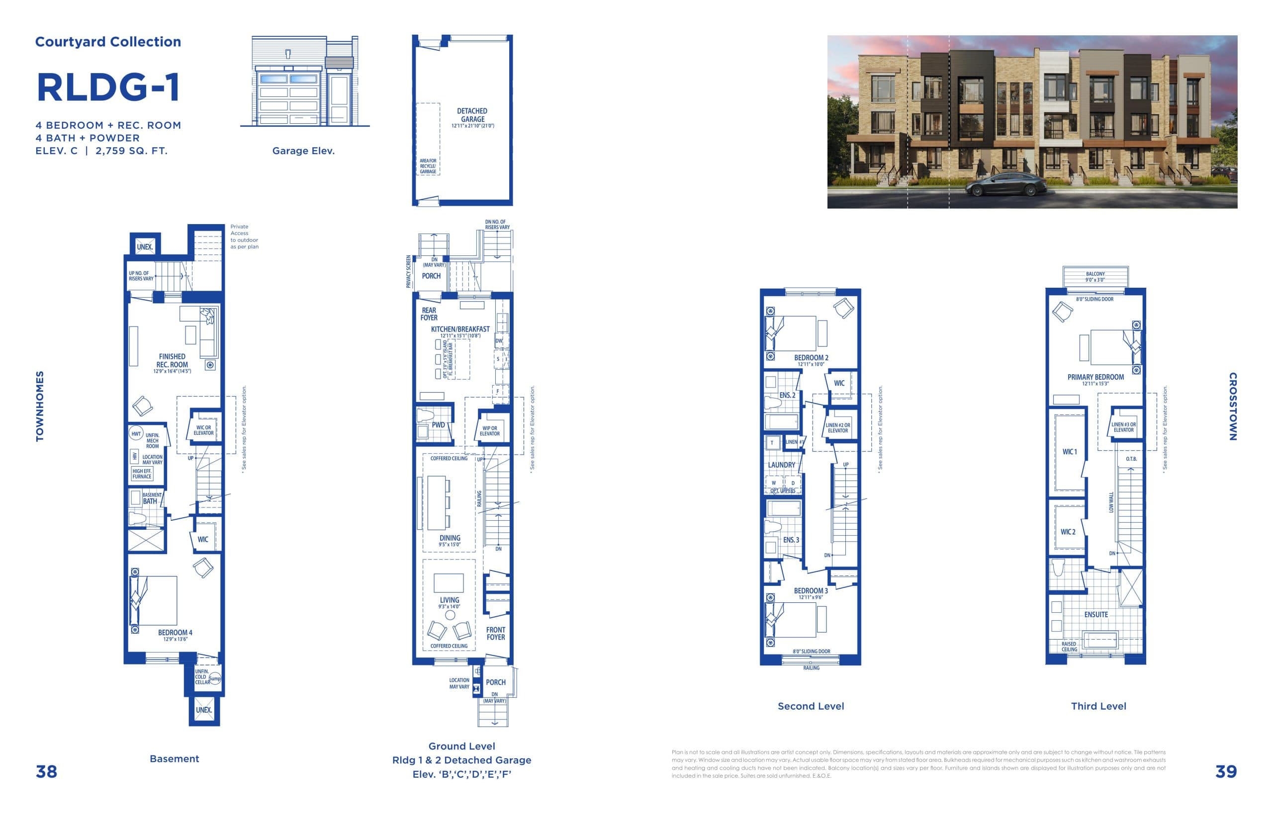 RLDG-1 Floor Plan at Townhomes at Crosstown - 2759 sq.ft
