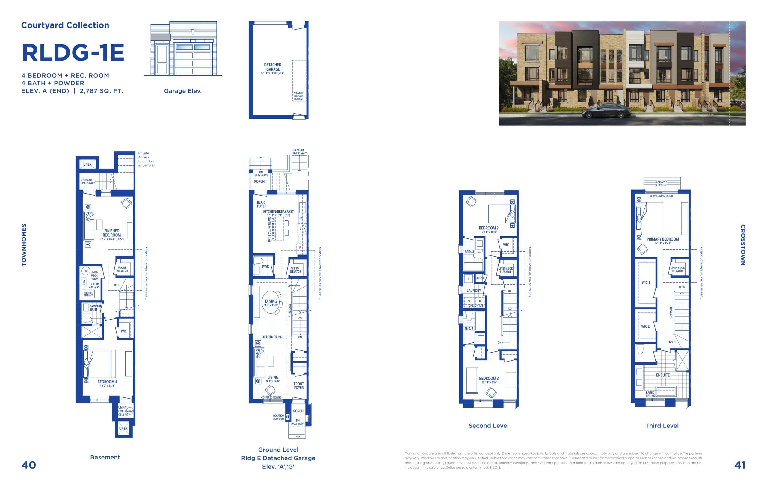 RLDG-1E Floor Plan at Townhomes at Crosstown - 2787 sq.ft
