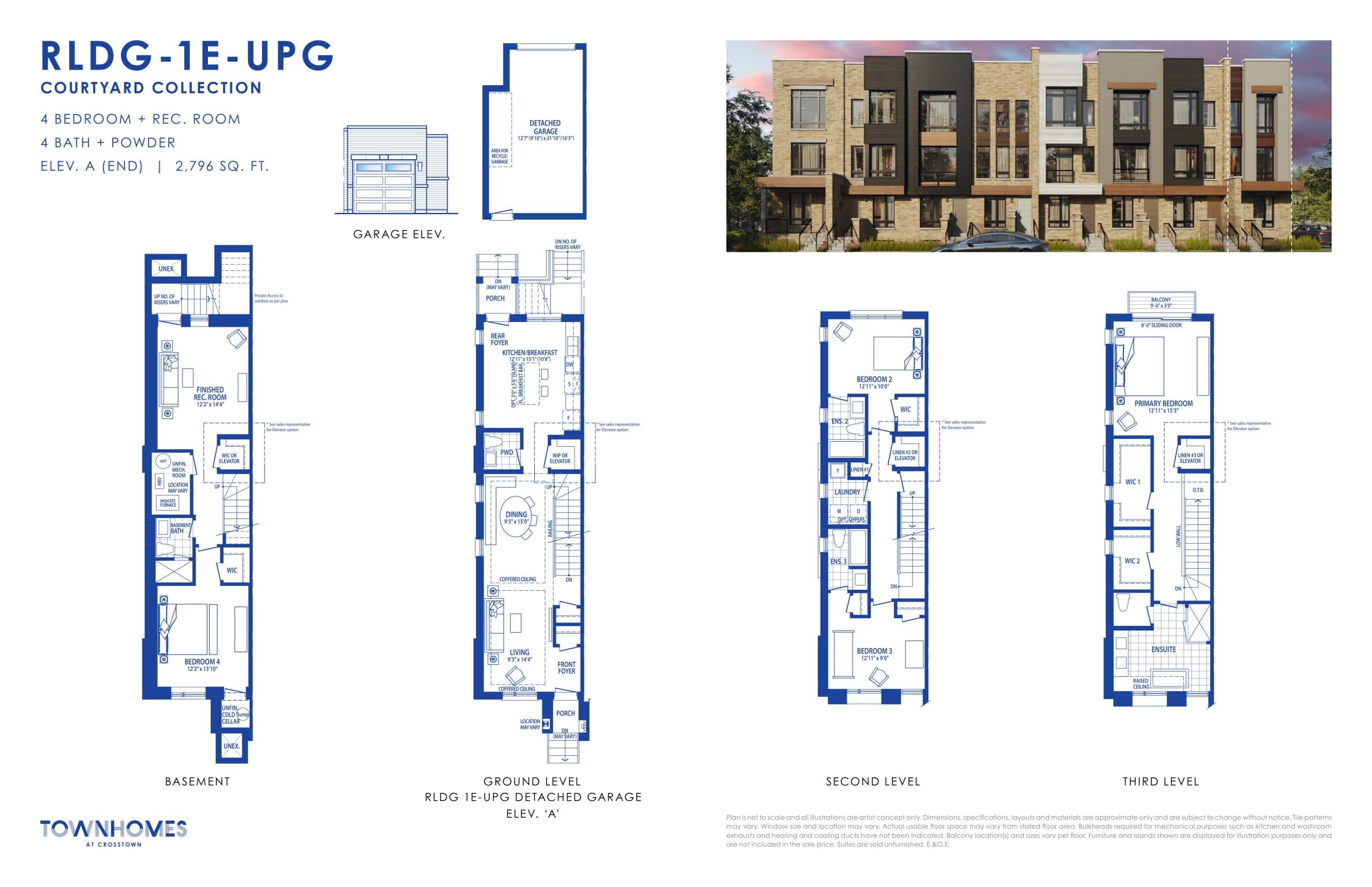 RLDG-1E-UPG Floor Plan at Townhomes at Crosstown - 2796 sq.ft
