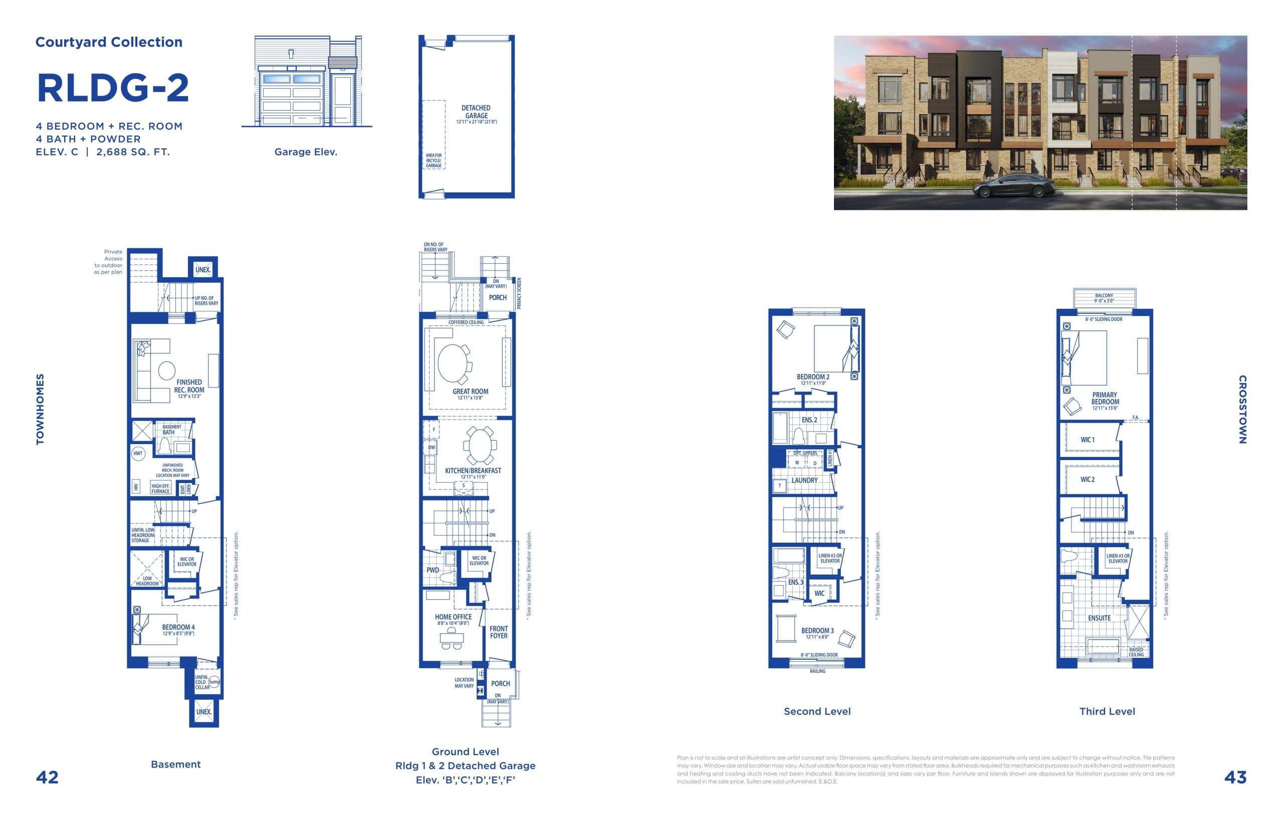 RLDG-2 Floor Plan at Townhomes at Crosstown - 2688 sq.ft