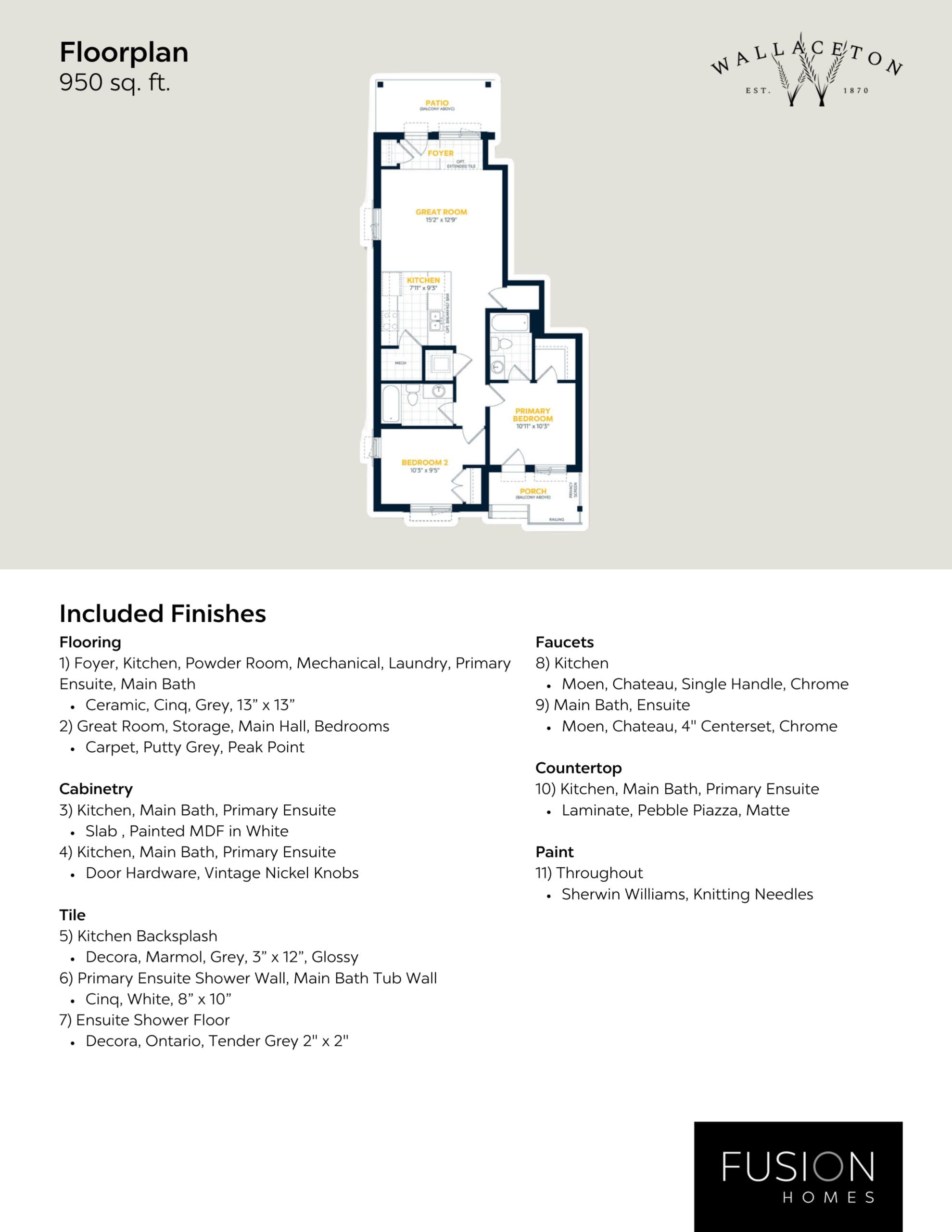 The Coral (Bldg. A, Unit 15) Floor Plan at Wallaceton by Fusion Homes Phase 2 - 950 sq.ft