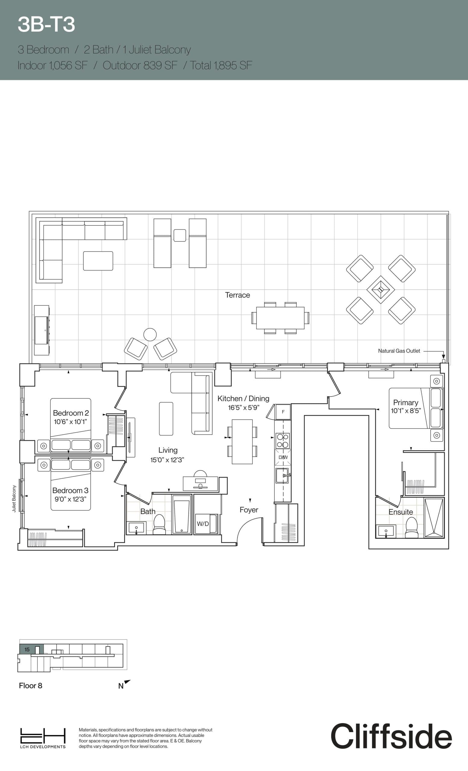 3B-T3 Floor Plan at Cliffside Condos - 1056 sq.ft