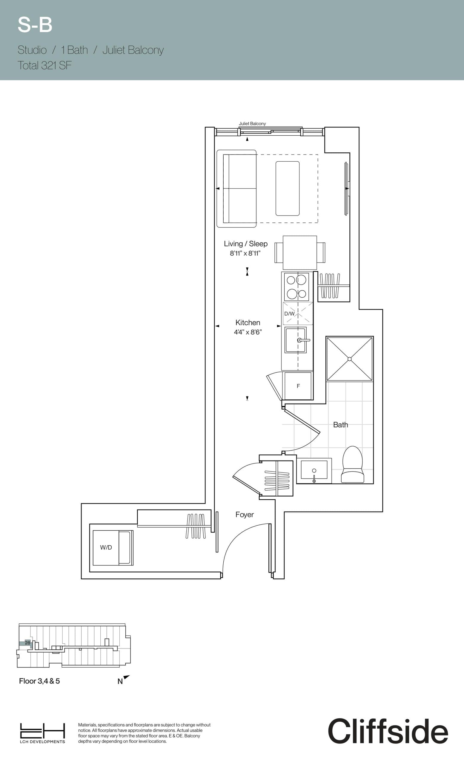S-B Floor Plan at Cliffside Condos - 321 sq.ft
