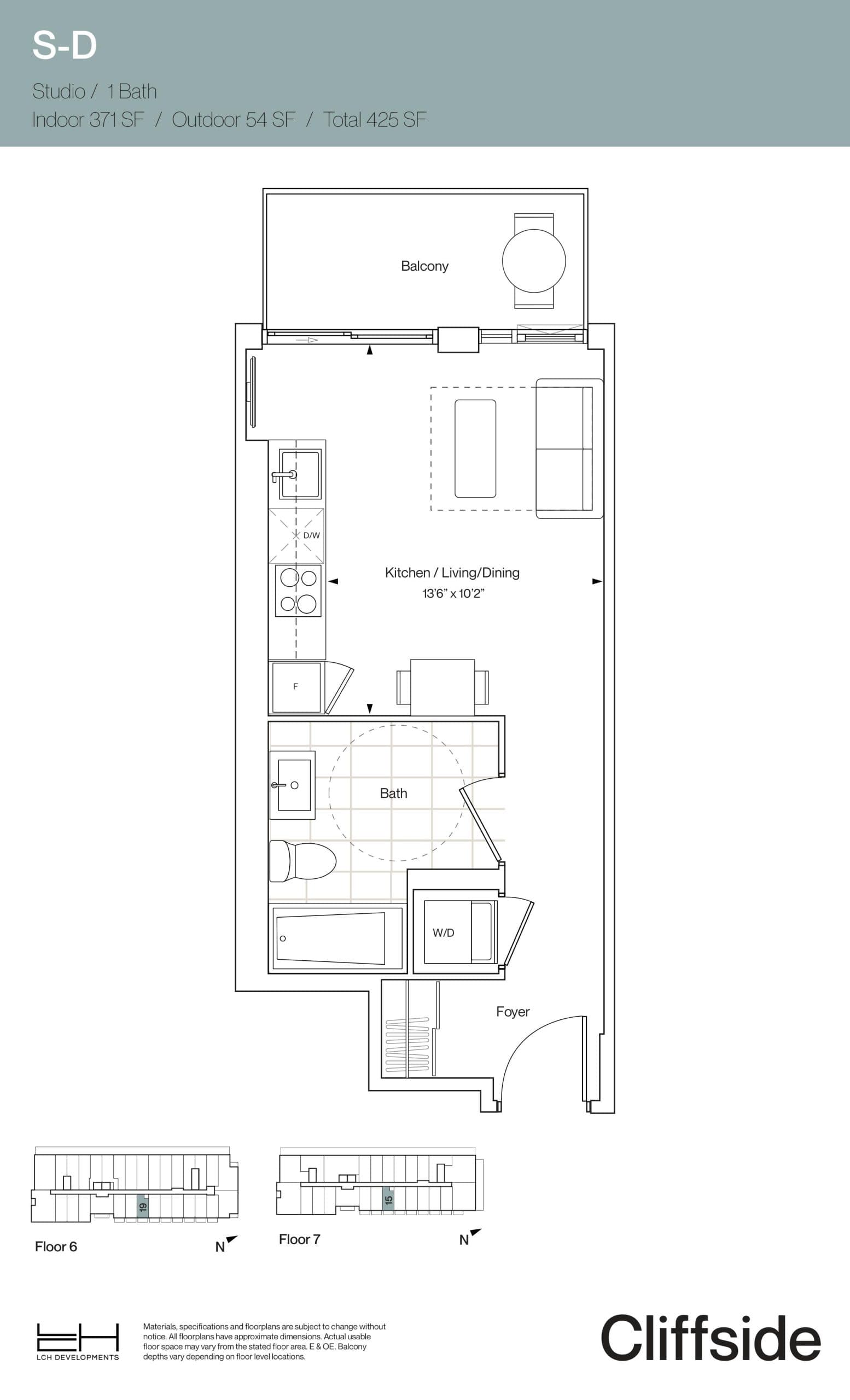 S-D Floor Plan at Cliffside Condos - 371 sq.ft
