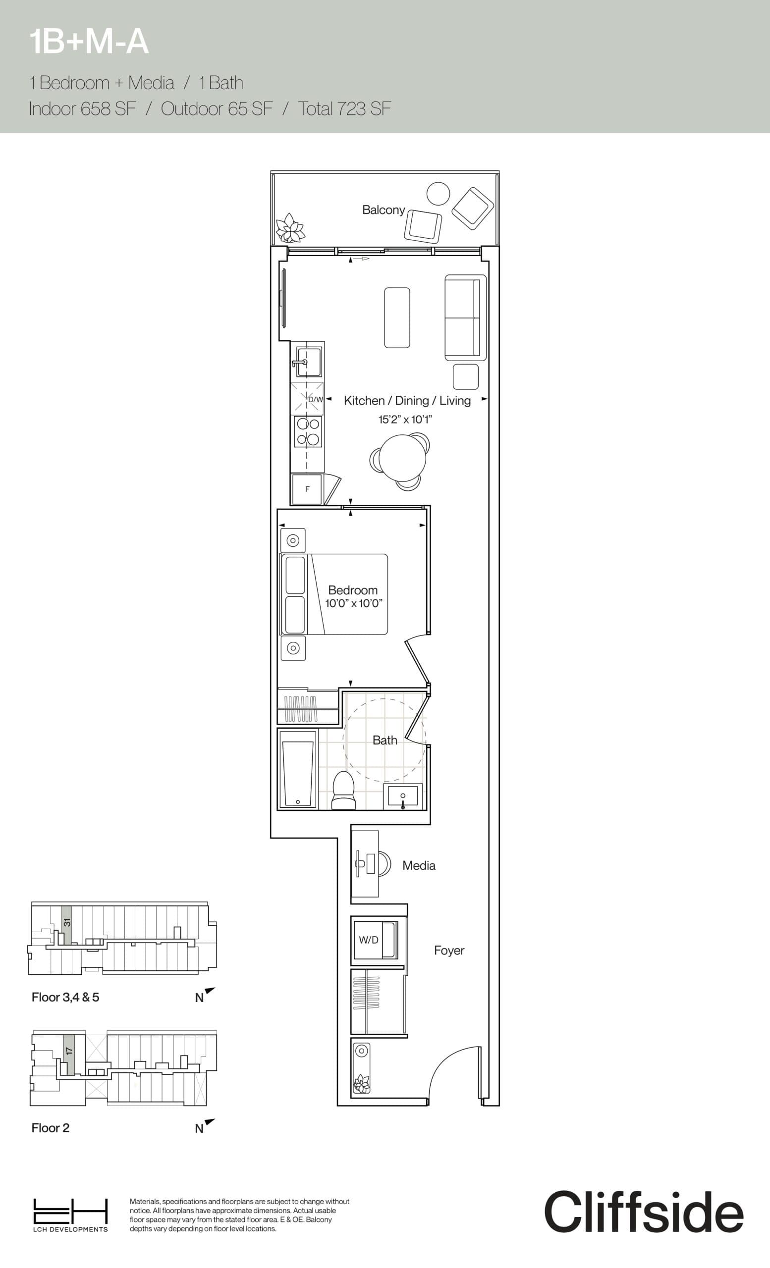 1B+M-A Floor Plan at Cliffside Condos - 658 sq.ft