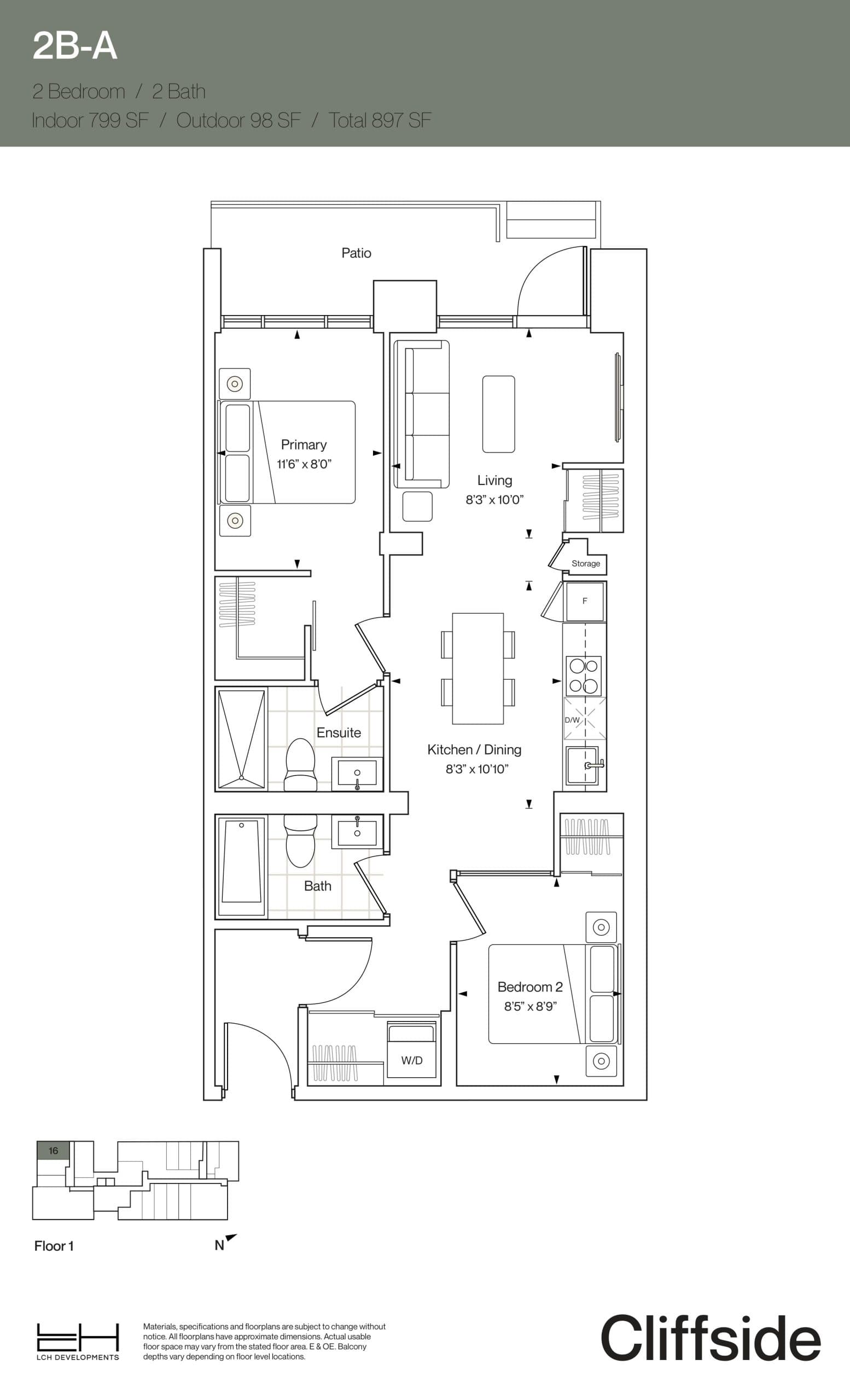 2B-A Floor Plan at Cliffside Condos - 799 sq.ft
