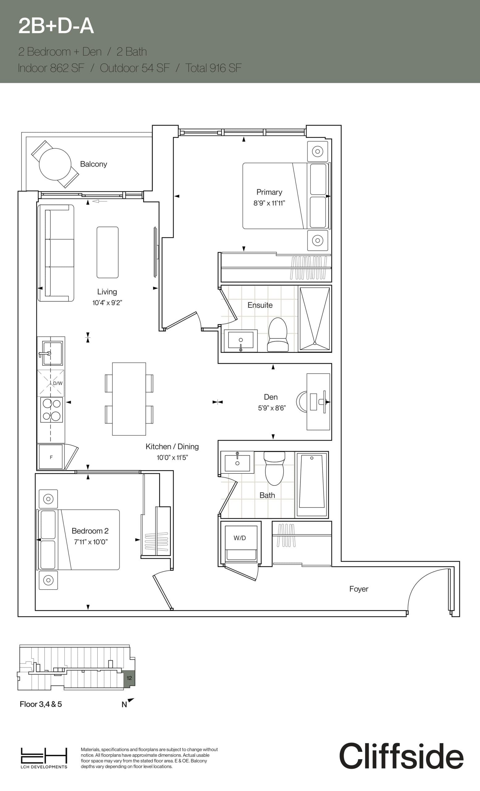 2B+D-A Floor Plan at Cliffside Condos - 862 sq.ft