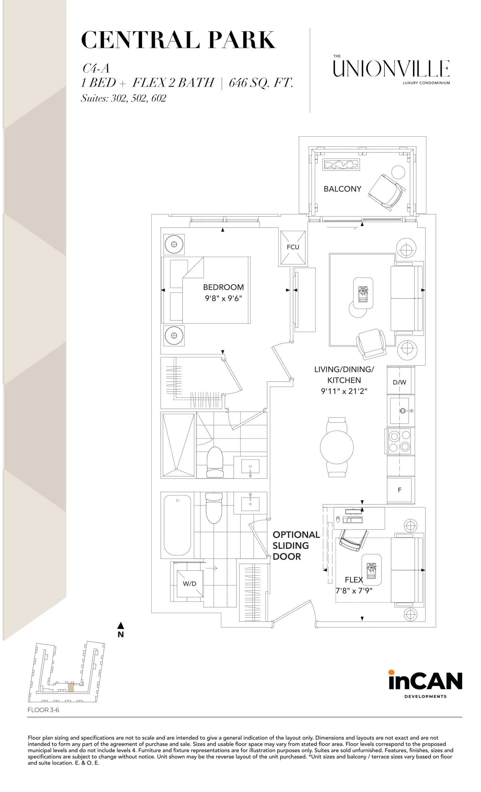 Central Park C4-A Floor Plan at The Unionville Condos - 646 sq.ft