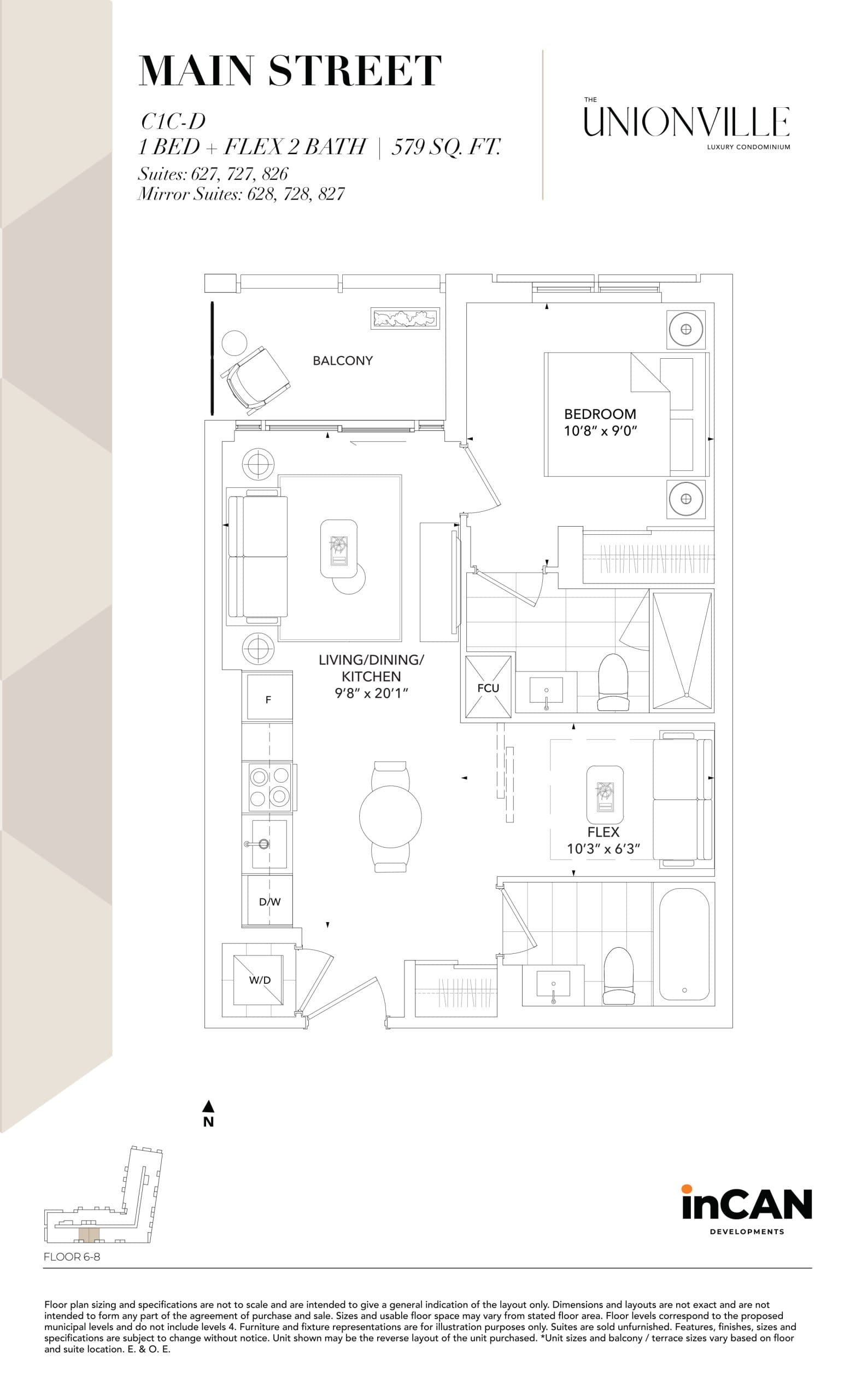 Main Street C1C-D Floor Plan at The Unionville Condos - 579 sq.ft
