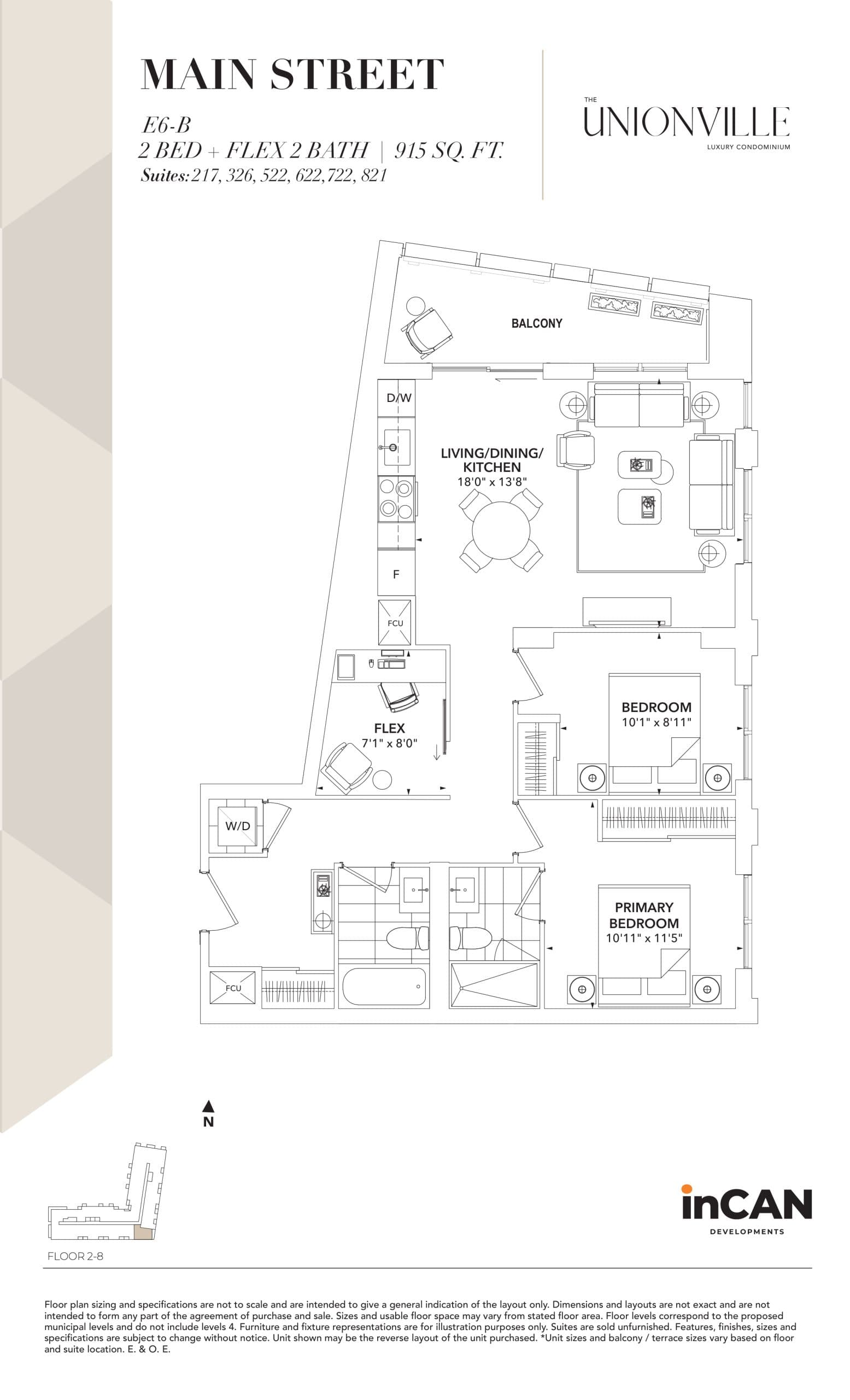 Main Street E6-B Floor Plan at The Unionville Condos - 915 sq.ft