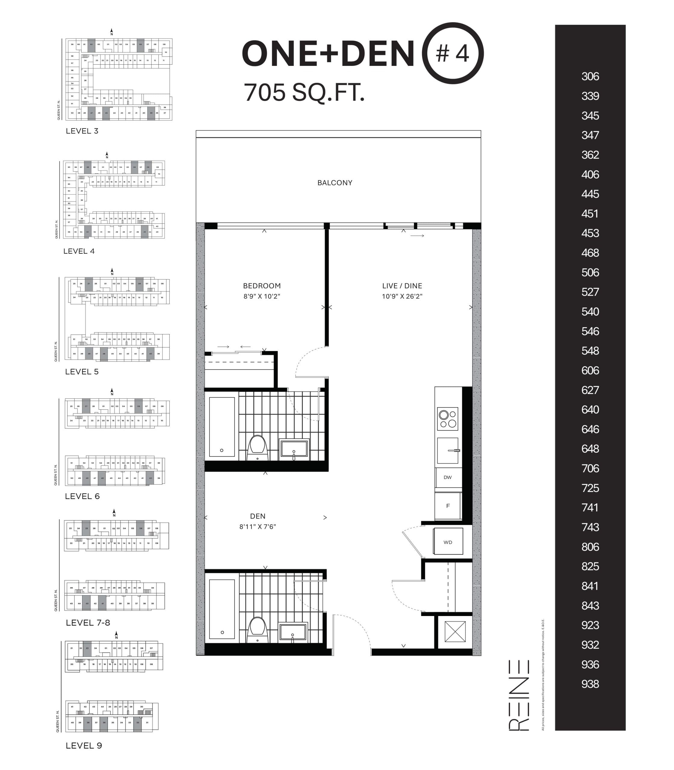 One+Den #4 Floor Plan at Reine Condos - 705 sq.ft