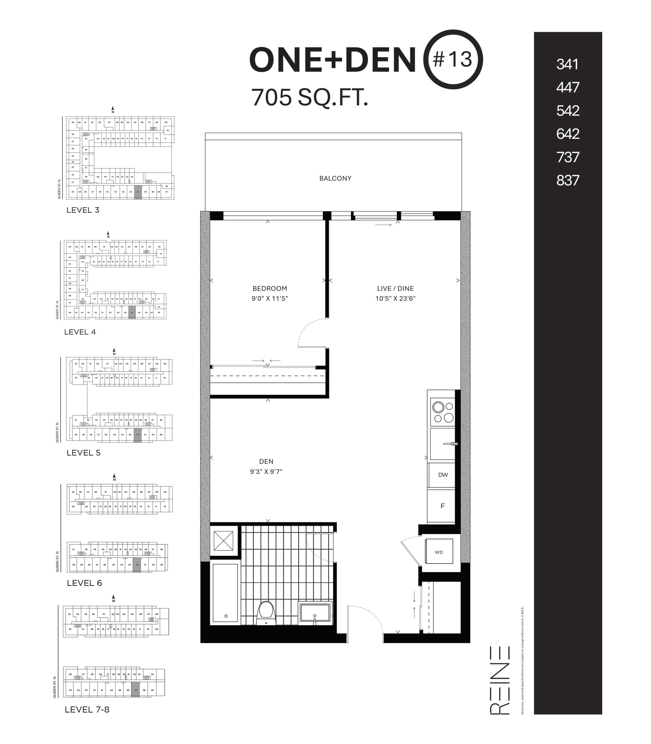 One+Den #13 Floor Plan at Reine Condos - 705 sq.ft