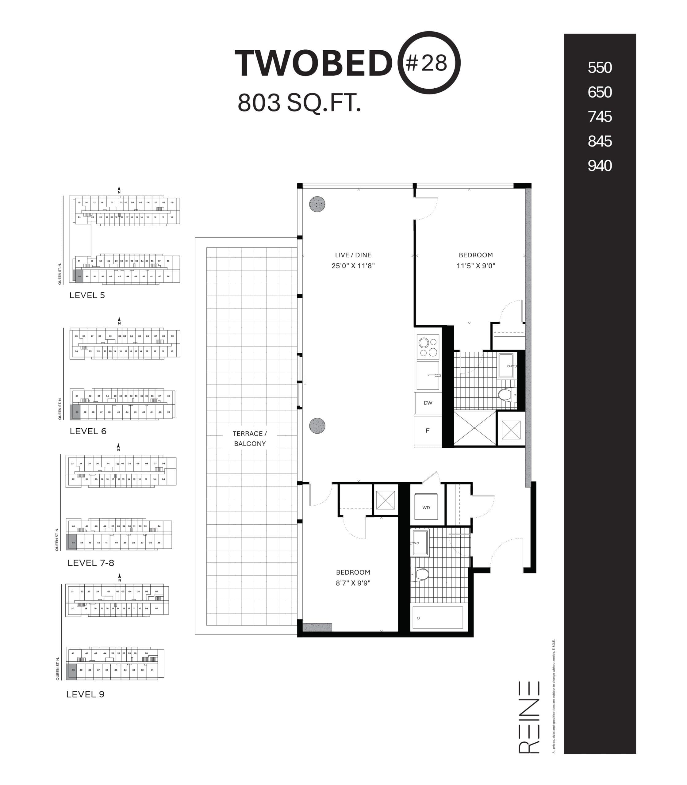 TwoBed #28 Floor Plan at Reine Condos - 803 sq.ft
