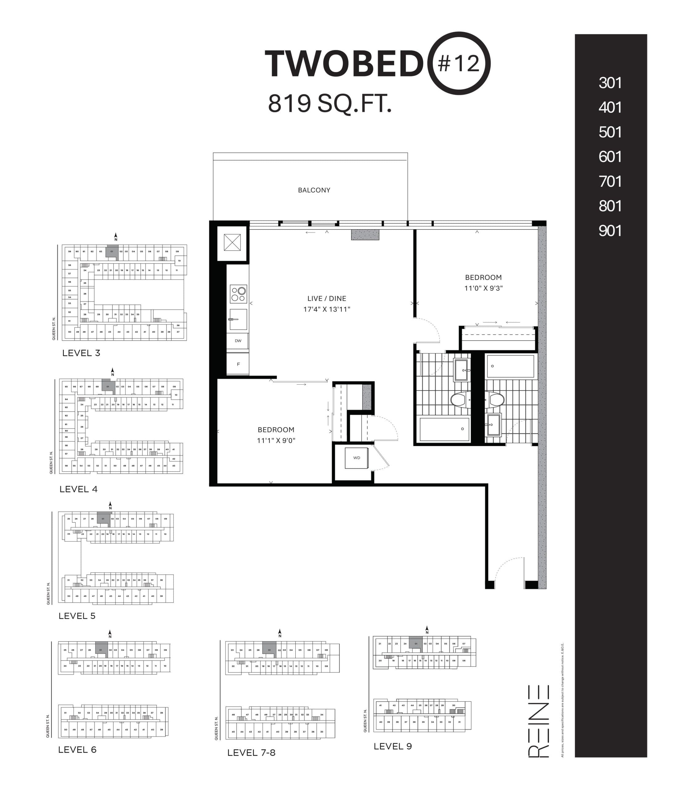 TwoBed #12 Floor Plan at Reine Condos - 819 sq.ft