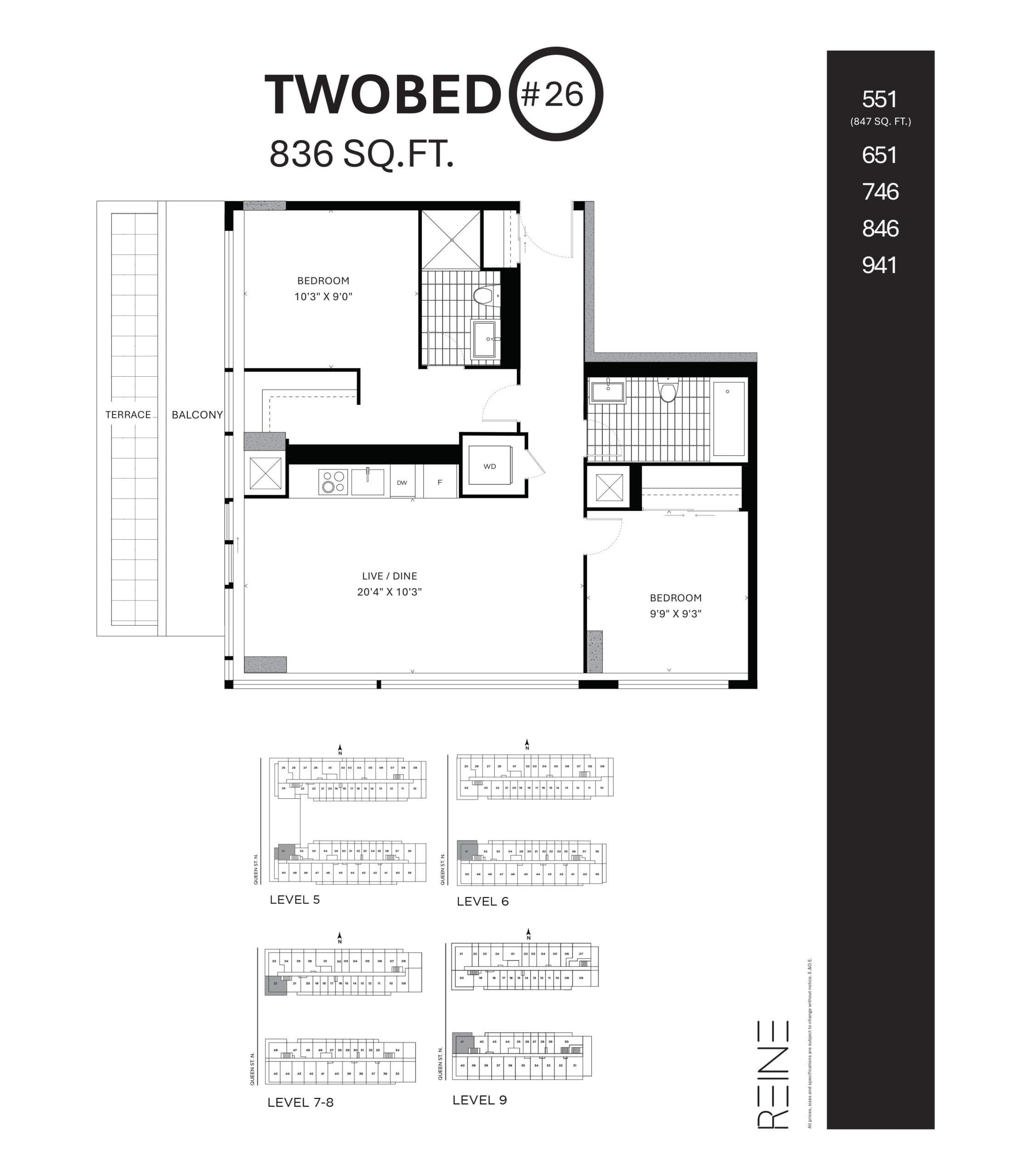 TwoBed #26 Floor Plan at Reine Condos - 836 sq.ft