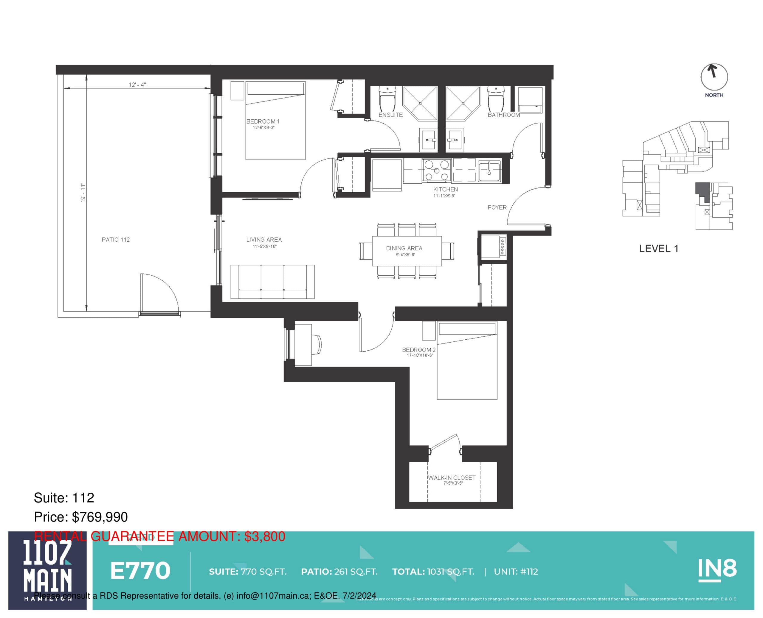E770 Floor Plan at 1107 Main Condos - 770 sq.ft