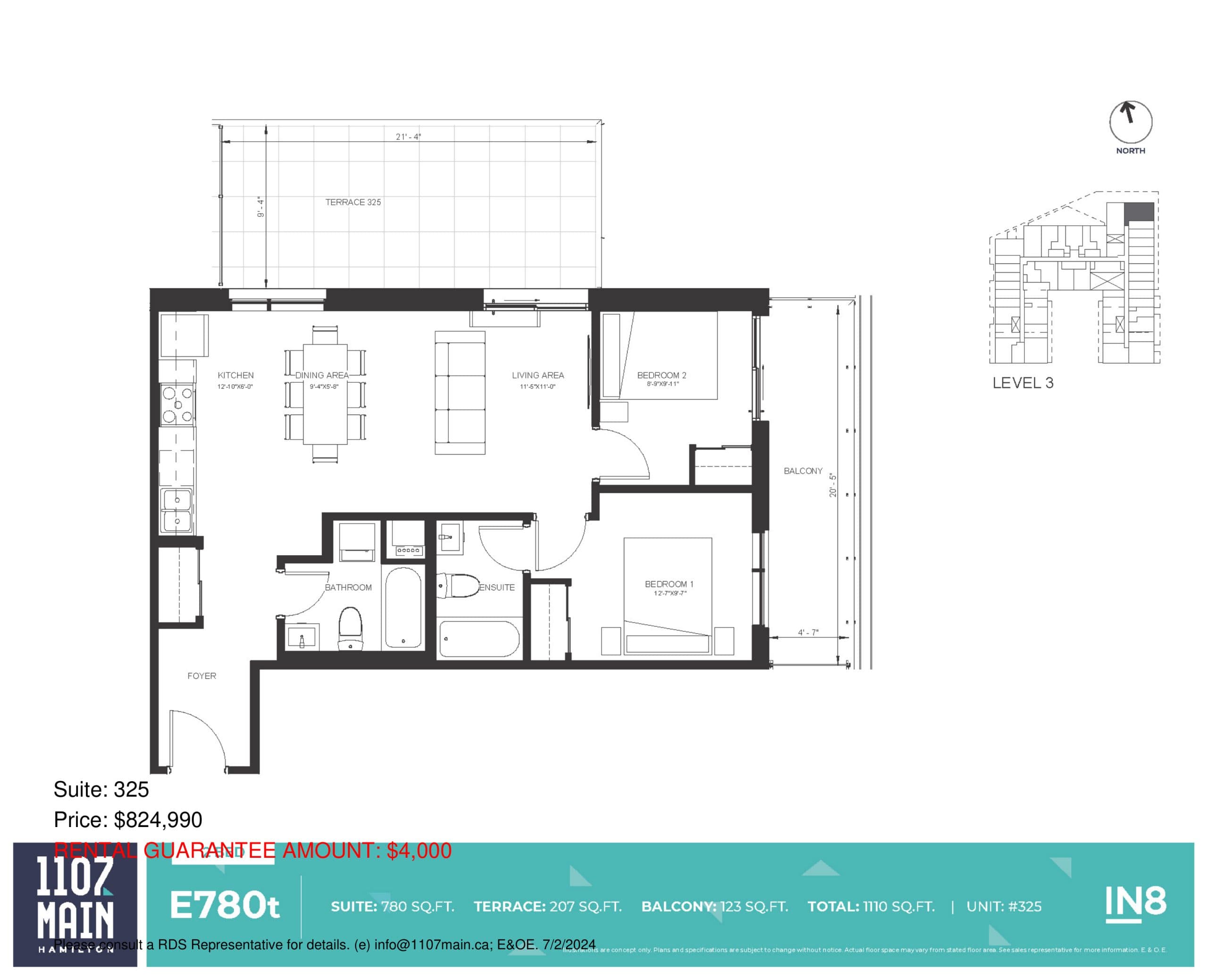E780t Floor Plan at 1107 Main Condos - 780 sq.ft