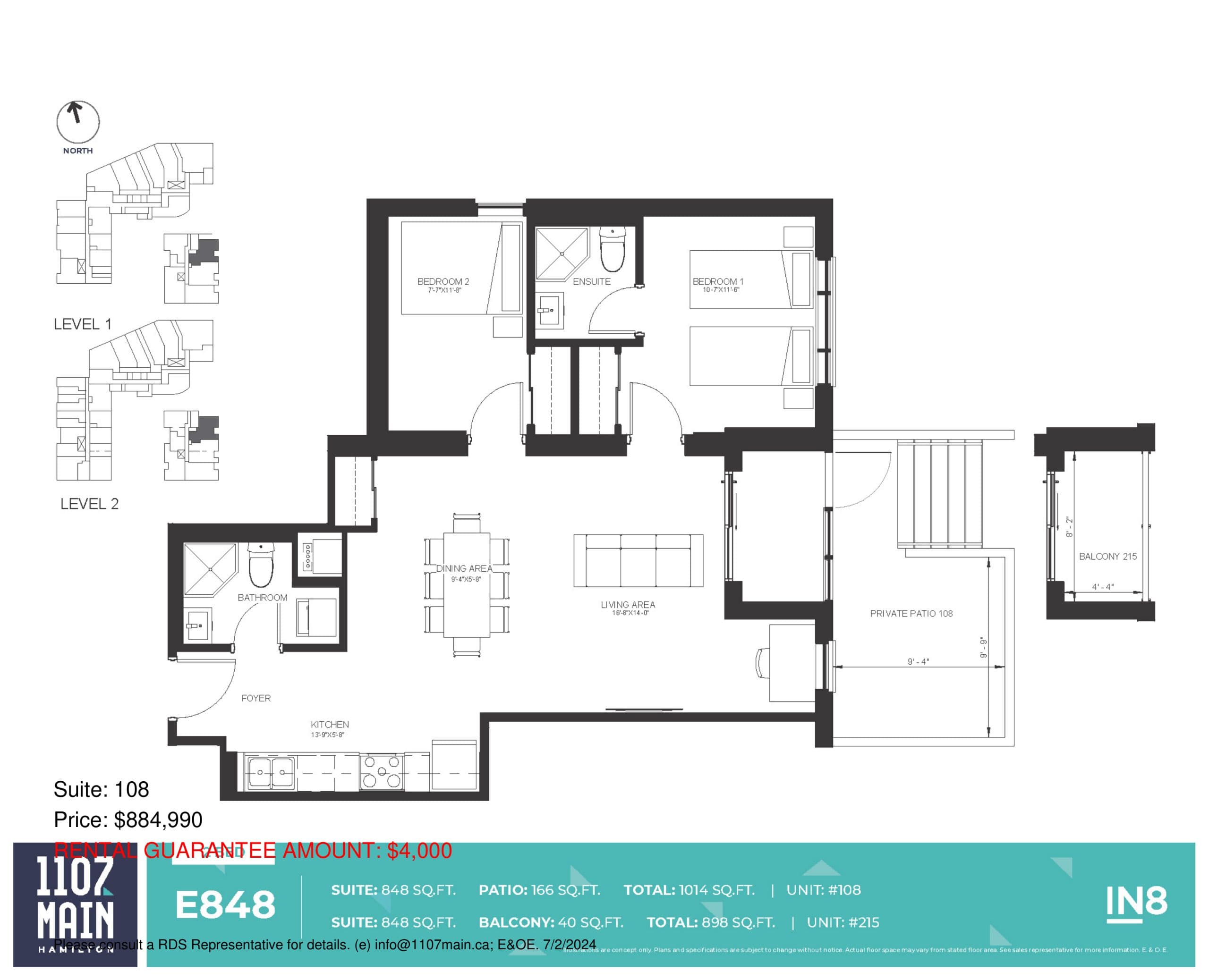 E848 Floor Plan at 1107 Main Condos - 848 sq.ft