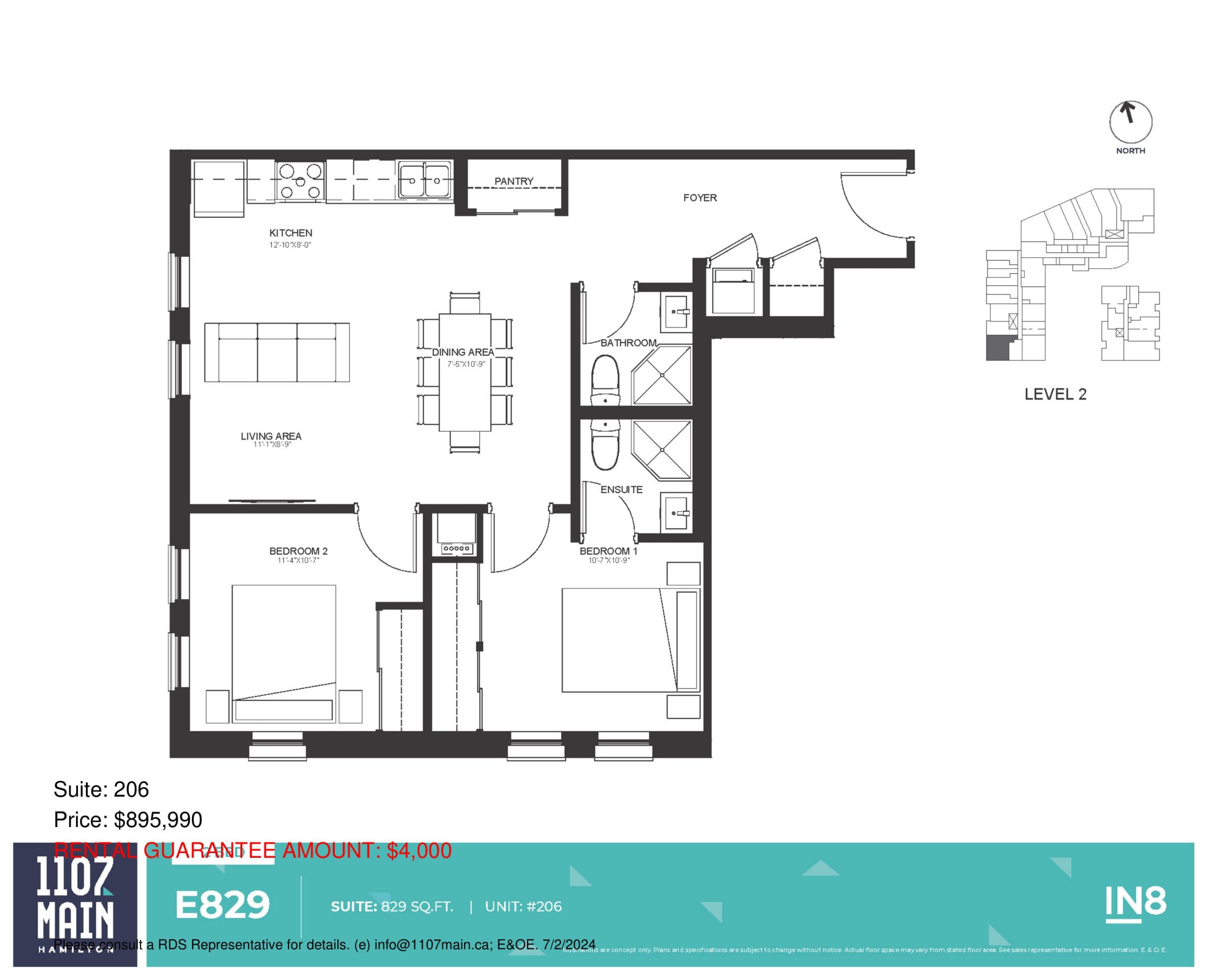 E829 Floor Plan at 1107 Main Condos - 829 sq.ft