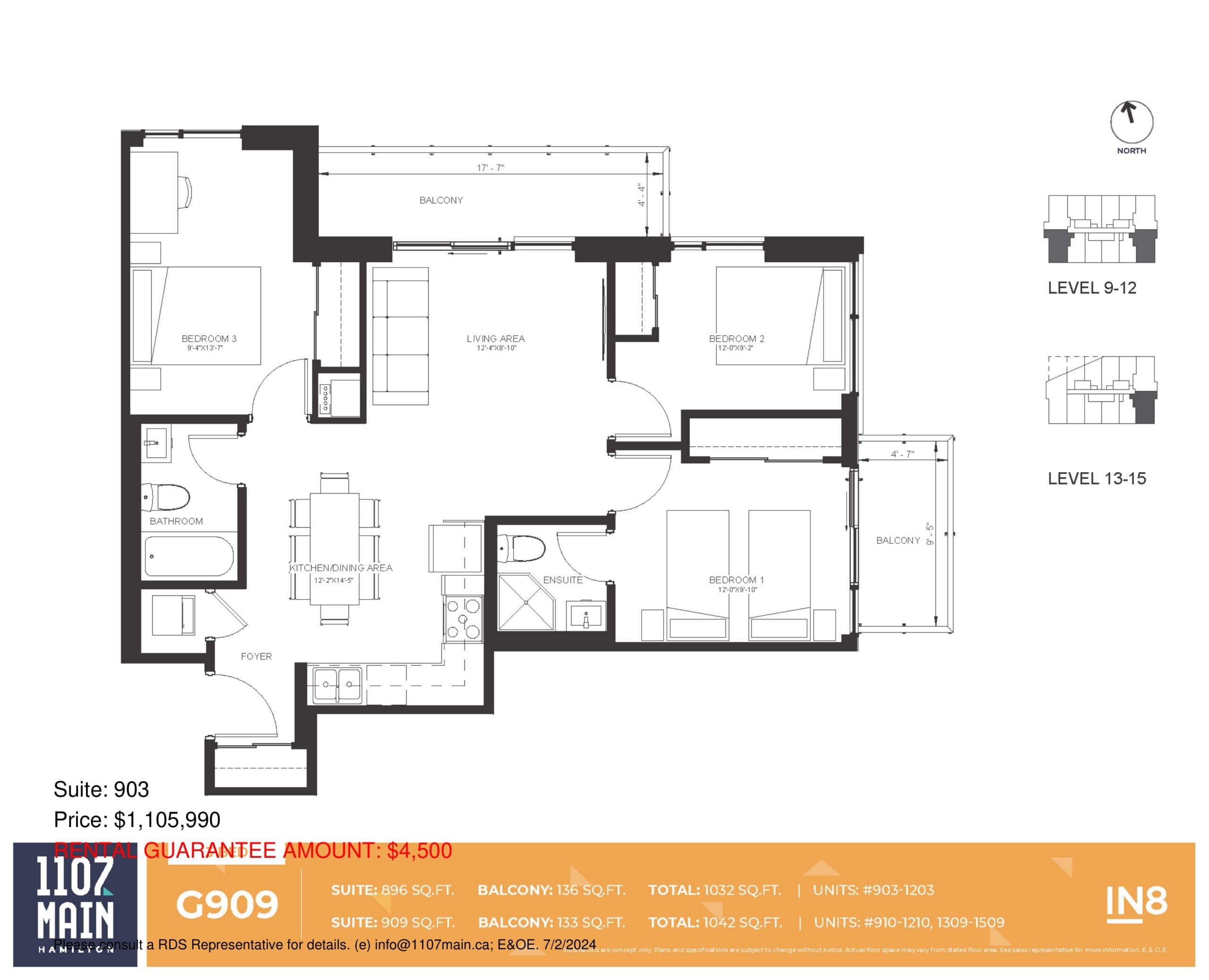 G909 Floor Plan at 1107 Main Condos - 909 sq.ft
