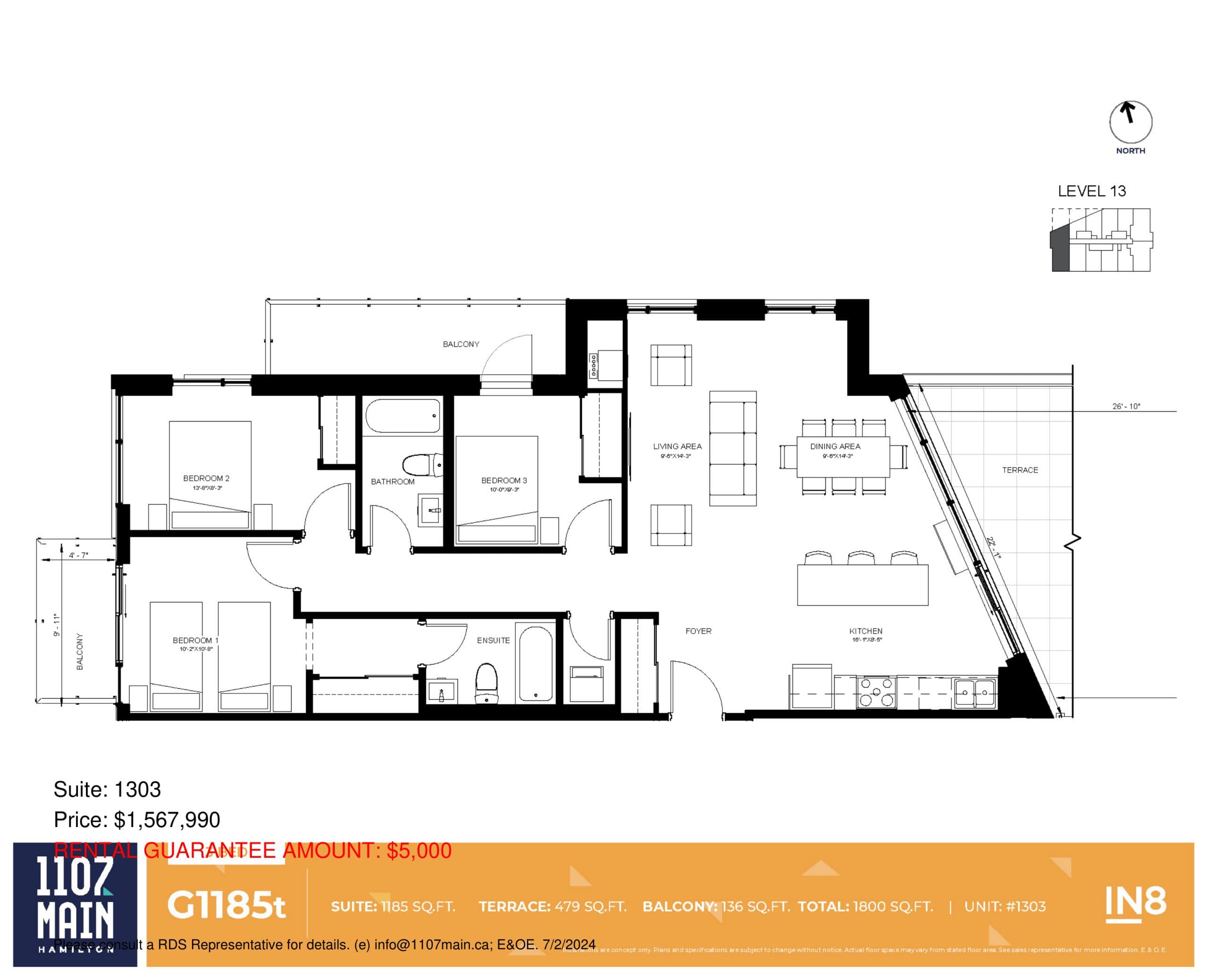 G1185t Floor Plan at 1107 Main Condos - 1185 sq.ft