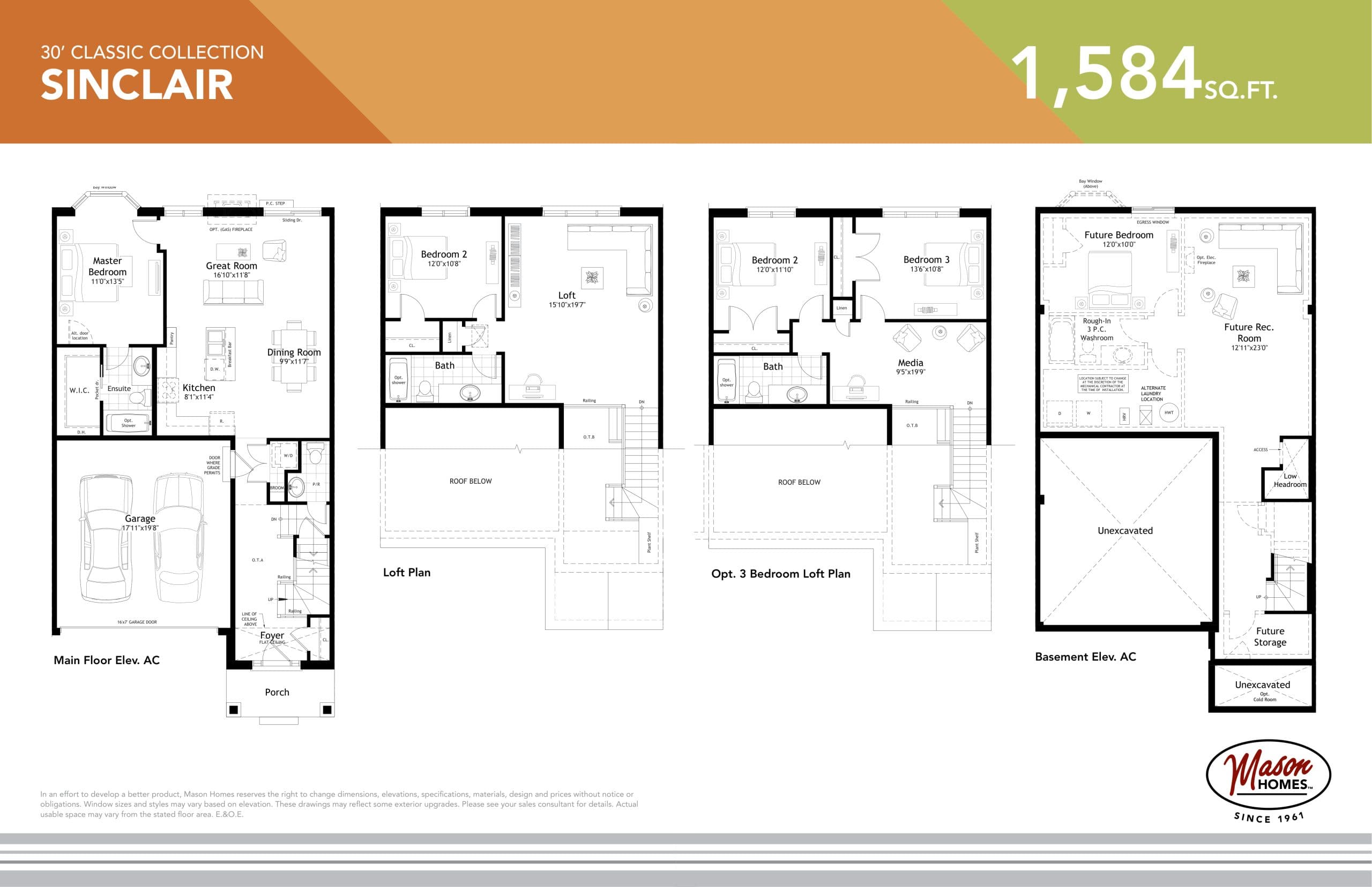 Sinclair Floor Plan at Kingswood Cobourg Towns - 1584 sq.ft