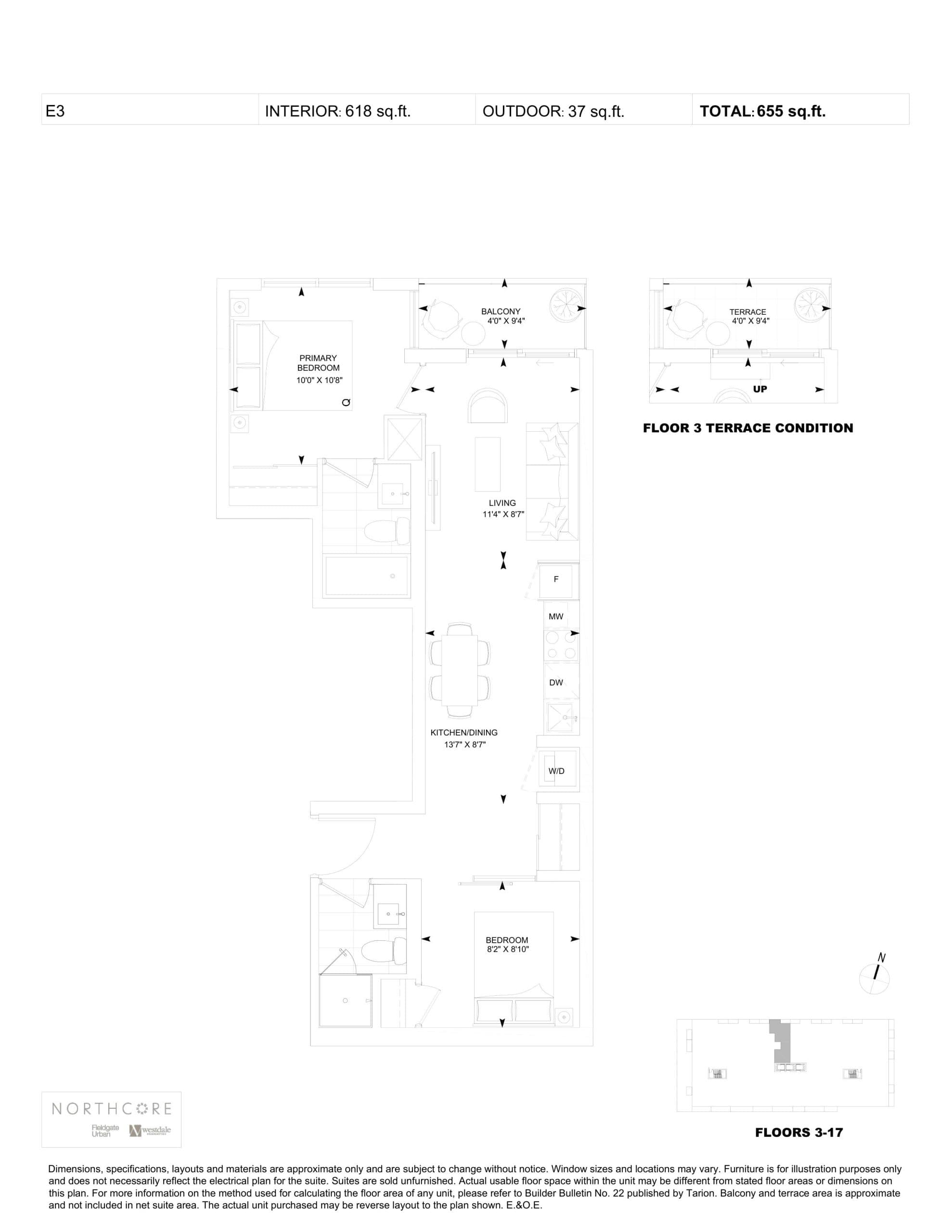 E3 Floor Plan at NorthCore Condos - 618 sq.ft