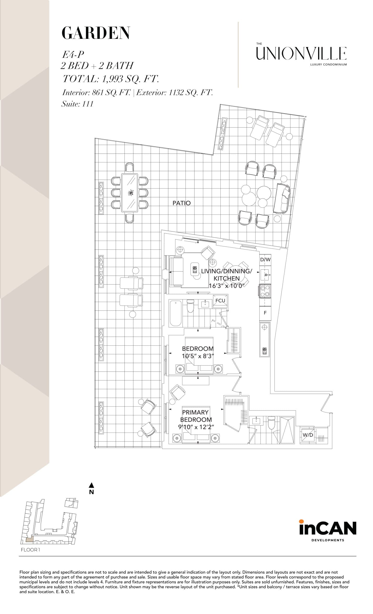 Garden E4-P (Terrazza Collection) Floor Plan at The Unionville Condos - 861 sq.ft