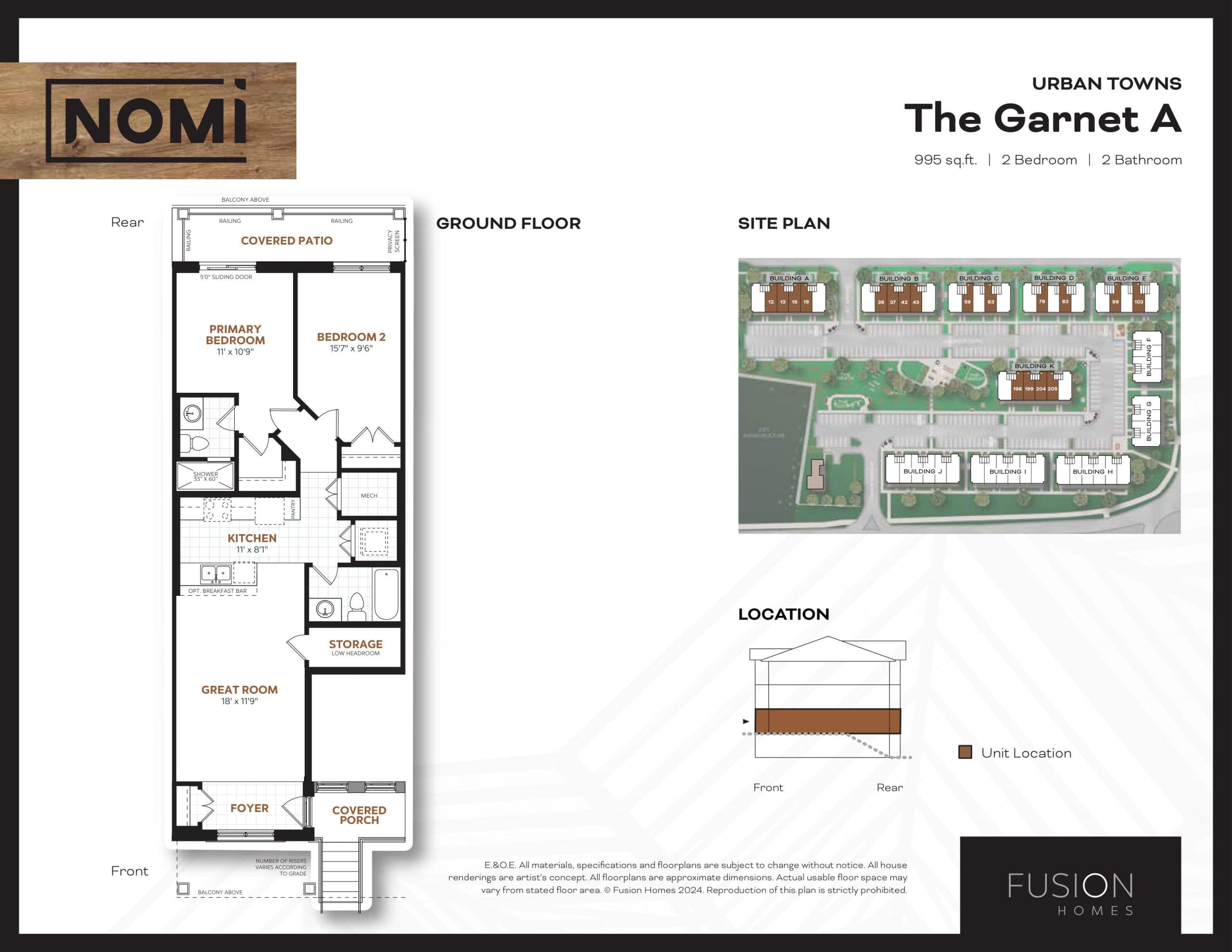 The Garnet A Floor Plan at Nomi Urban Towns - 995 sq.ft
