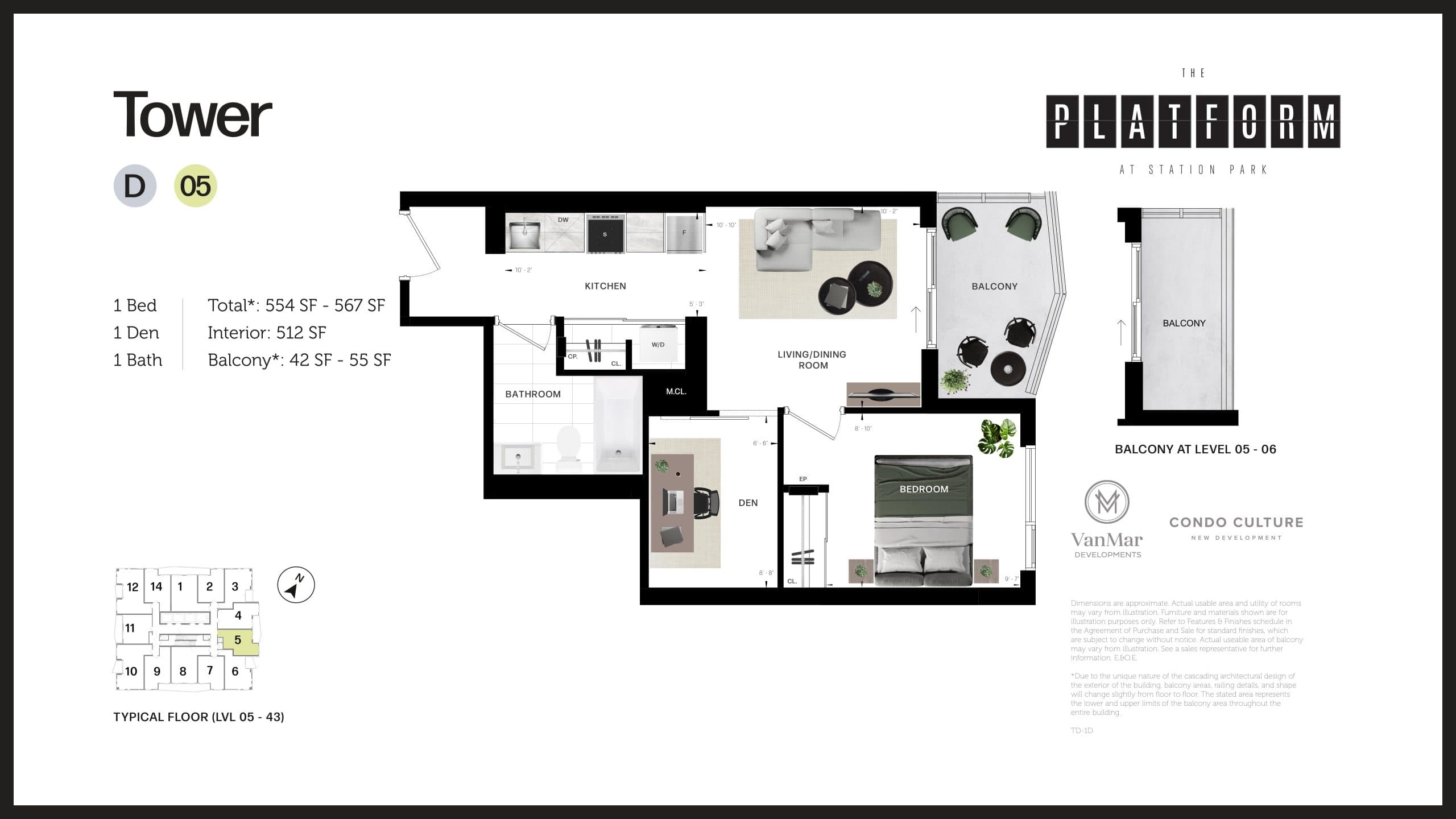 D05 Floor Plan at The Platform at Station Park Condos - 512 sq.ft