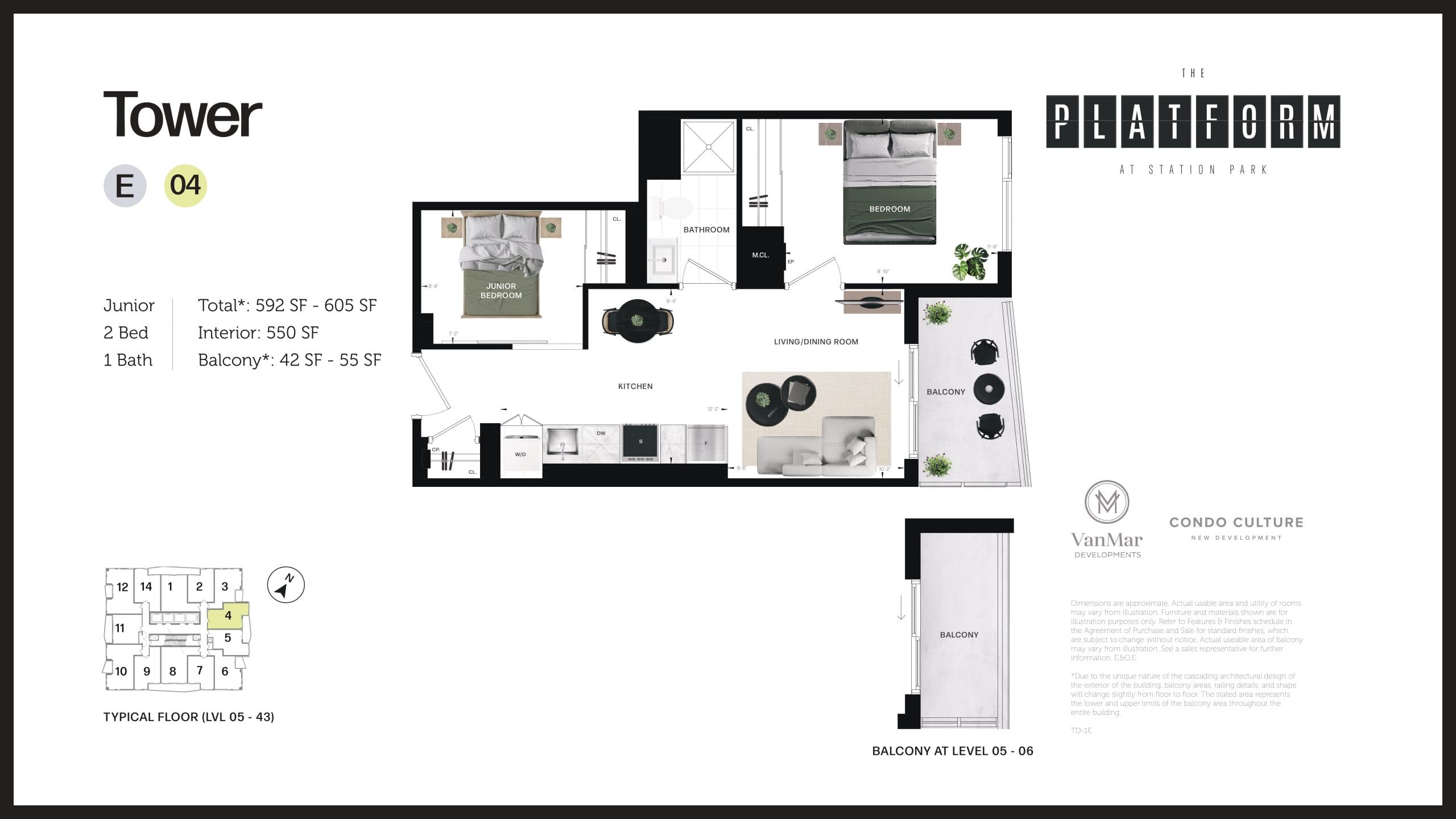 E04 Floor Plan at The Platform at Station Park Condos - 550 sq.ft